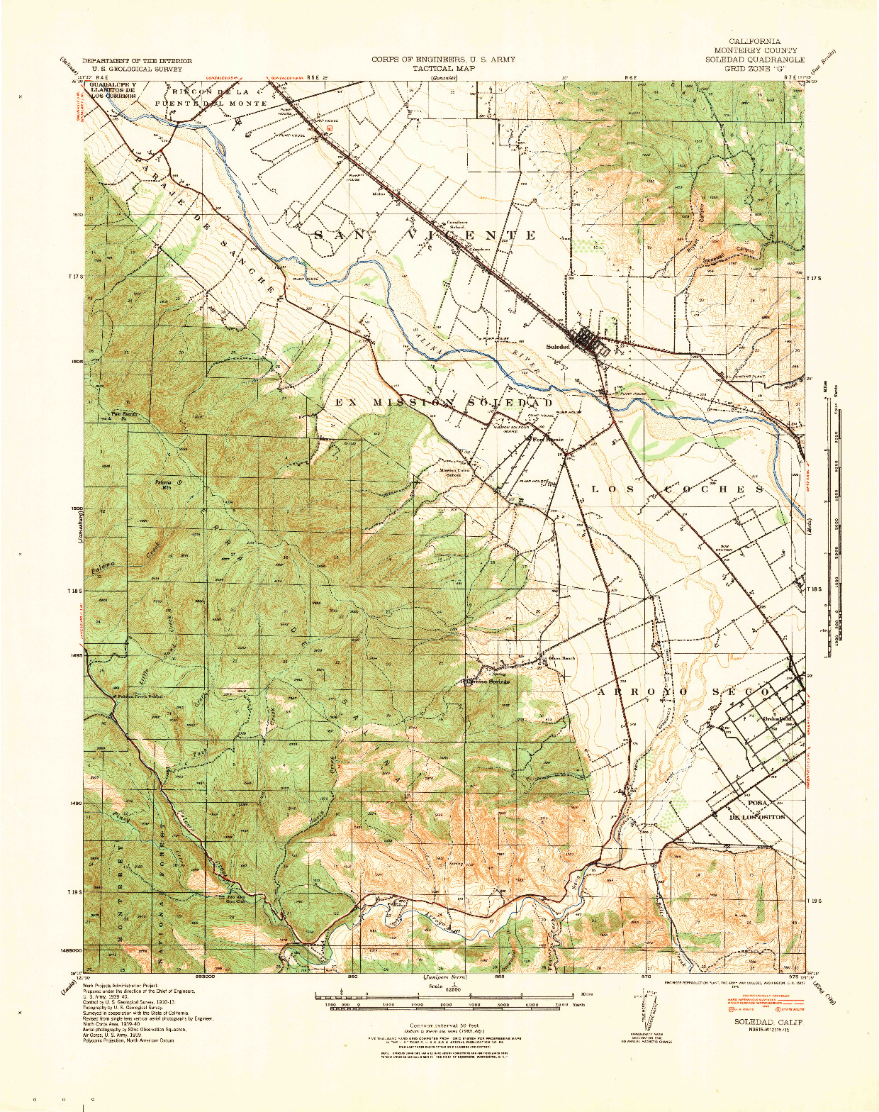 USGS 1:62500-SCALE QUADRANGLE FOR SOLEDAD, CA 1940