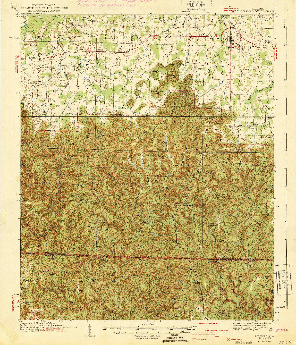 USGS 1:62500-SCALE QUADRANGLE FOR MT HOPE, AL 1940