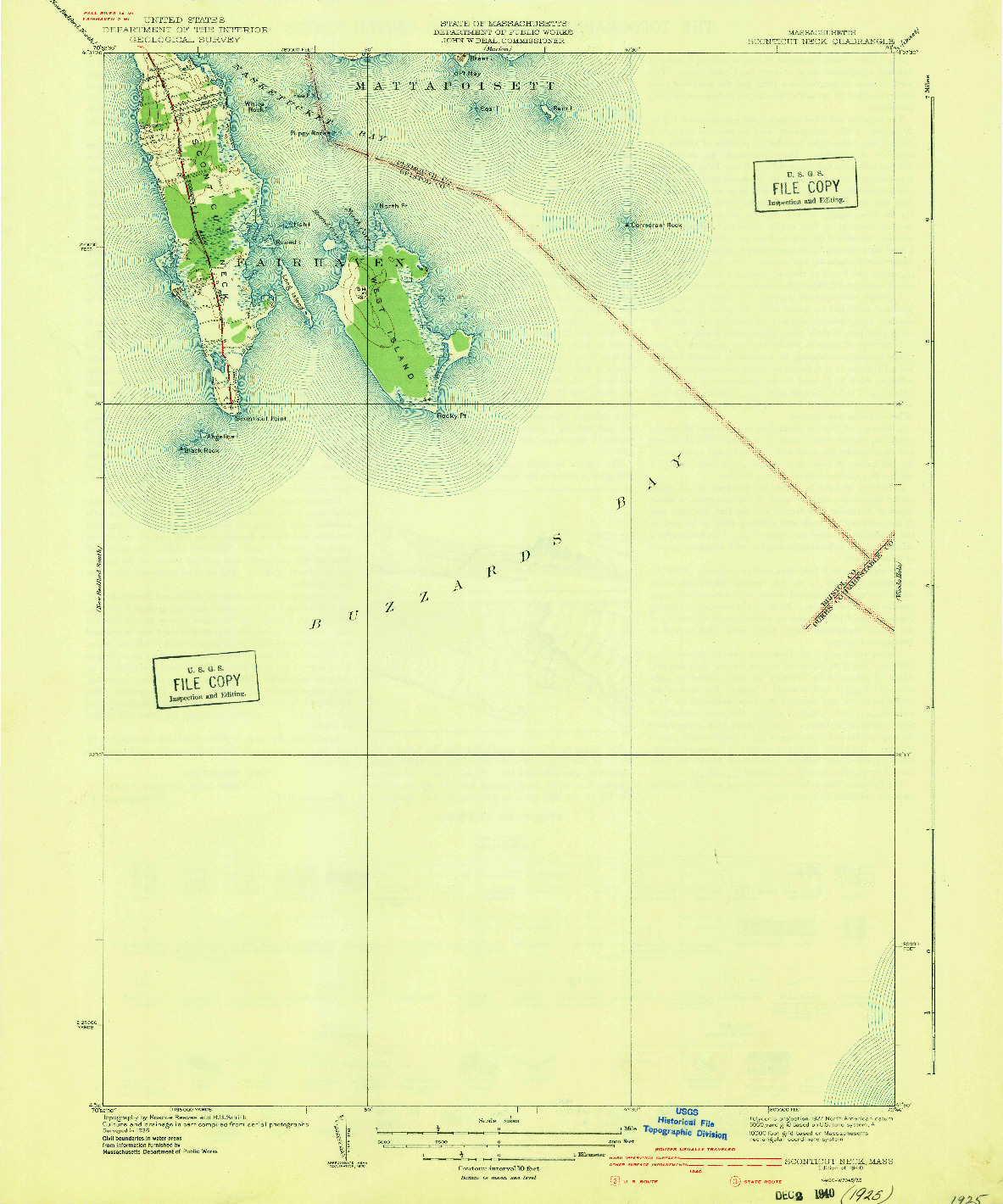 USGS 1:31680-SCALE QUADRANGLE FOR SCONTICUT NECK, MA 1940