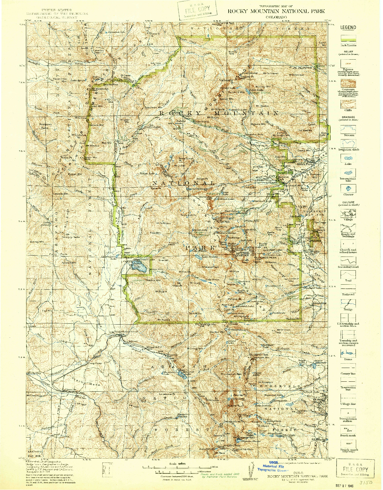 USGS 1:125000-SCALE QUADRANGLE FOR ROCKY MOUNTAIN NATIONAL PARK, CO 1919