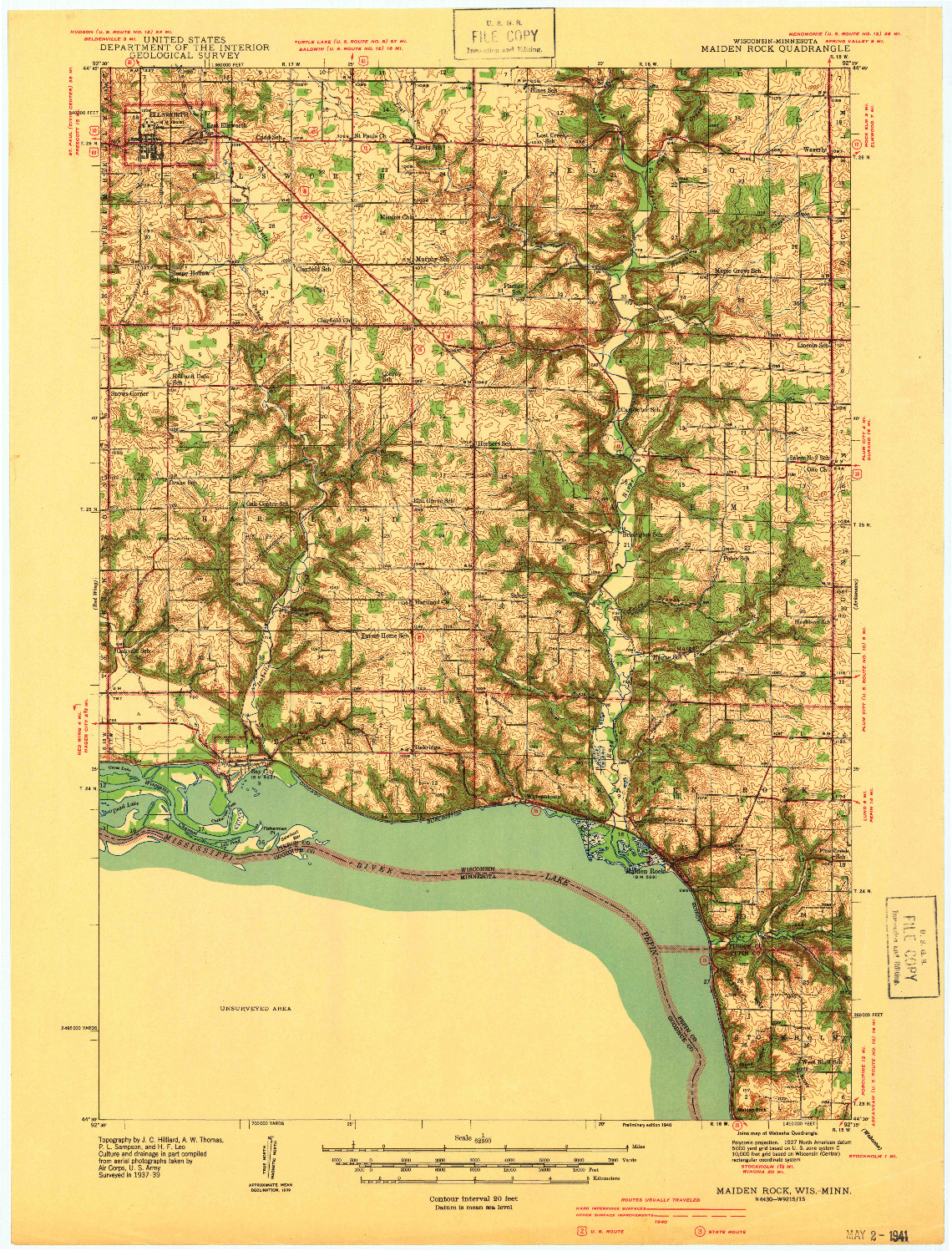 USGS 1:62500-SCALE QUADRANGLE FOR MAIDEN ROCK, WI 1940