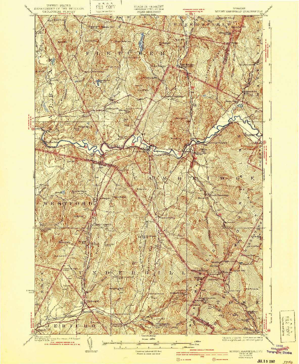 USGS 1:62500-SCALE QUADRANGLE FOR MOUNT MANSFIELD, VT 1927