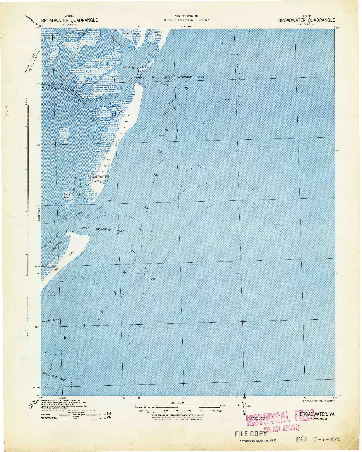 USGS 1:62500-SCALE QUADRANGLE FOR BROADWATER, VA 1941