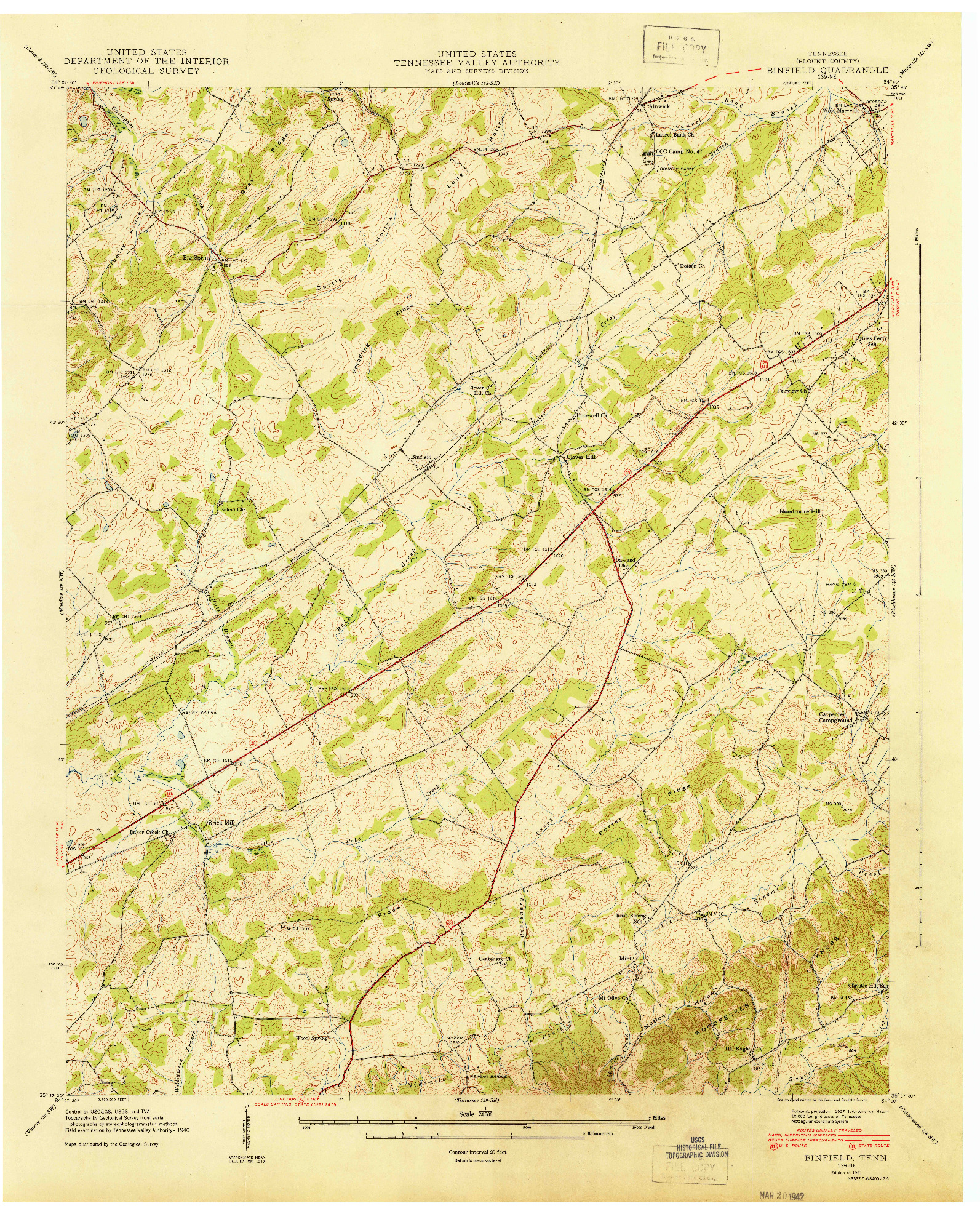 USGS 1:24000-SCALE QUADRANGLE FOR BINFIELD, TN 1941