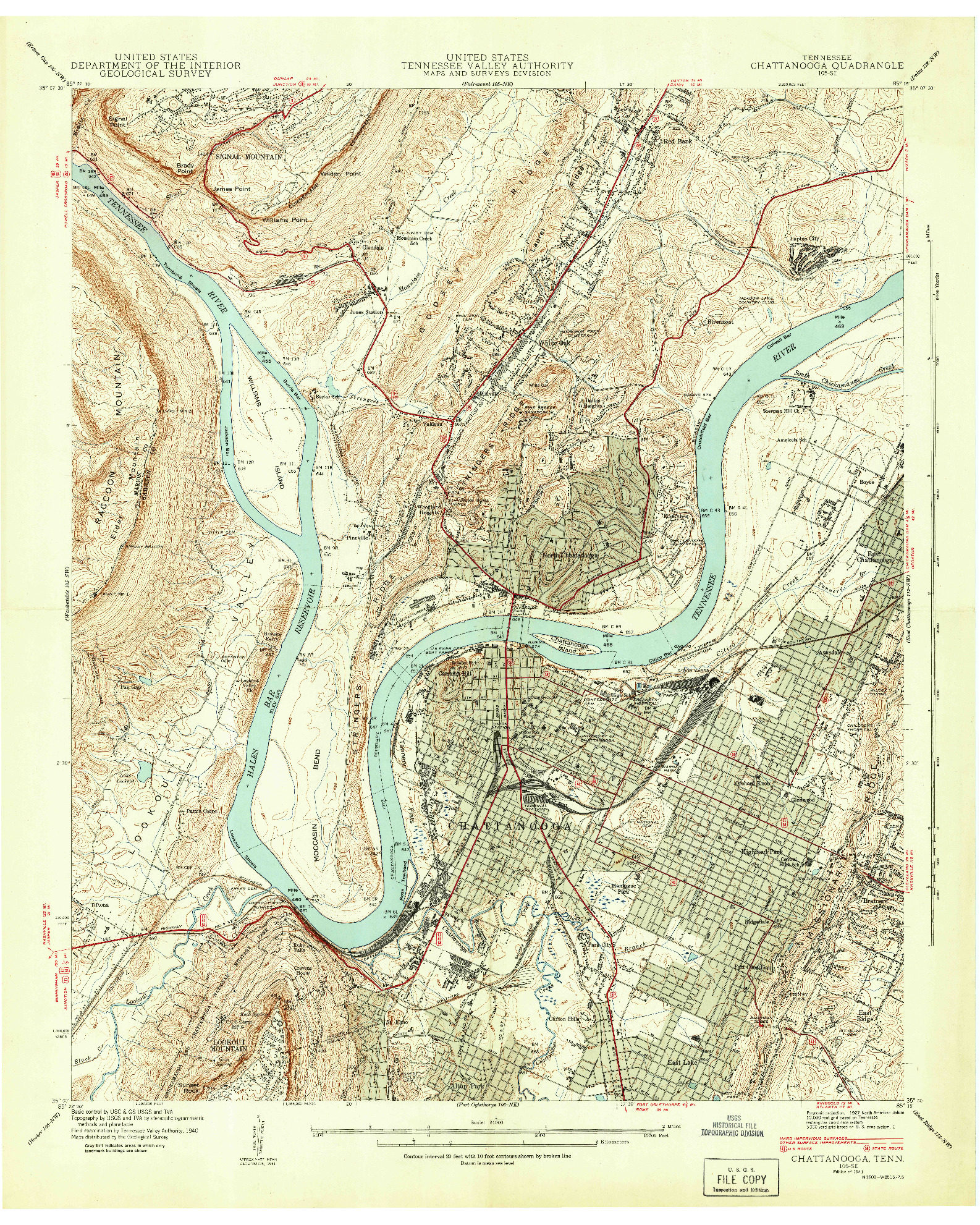 USGS 1:24000-SCALE QUADRANGLE FOR CHATTANOOGA, TN 1941