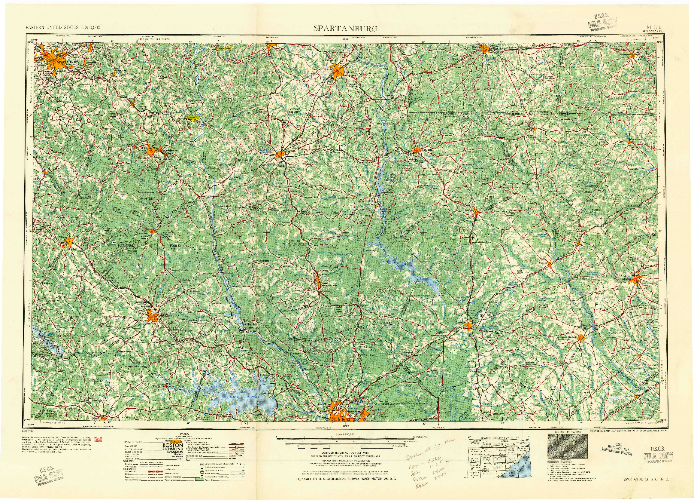USGS 1:250000-SCALE QUADRANGLE FOR SPARTANBURG, SC 1941