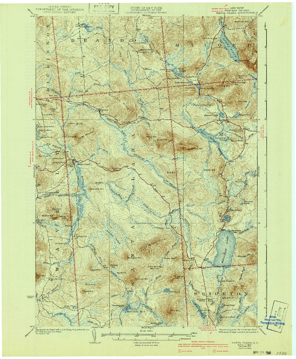 USGS 1:62500-SCALE QUADRANGLE FOR SANTA CLARA, NY 1923