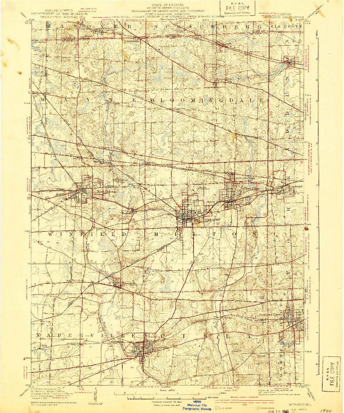 USGS 1:62500-SCALE QUADRANGLE FOR WHEATON, IL 1908