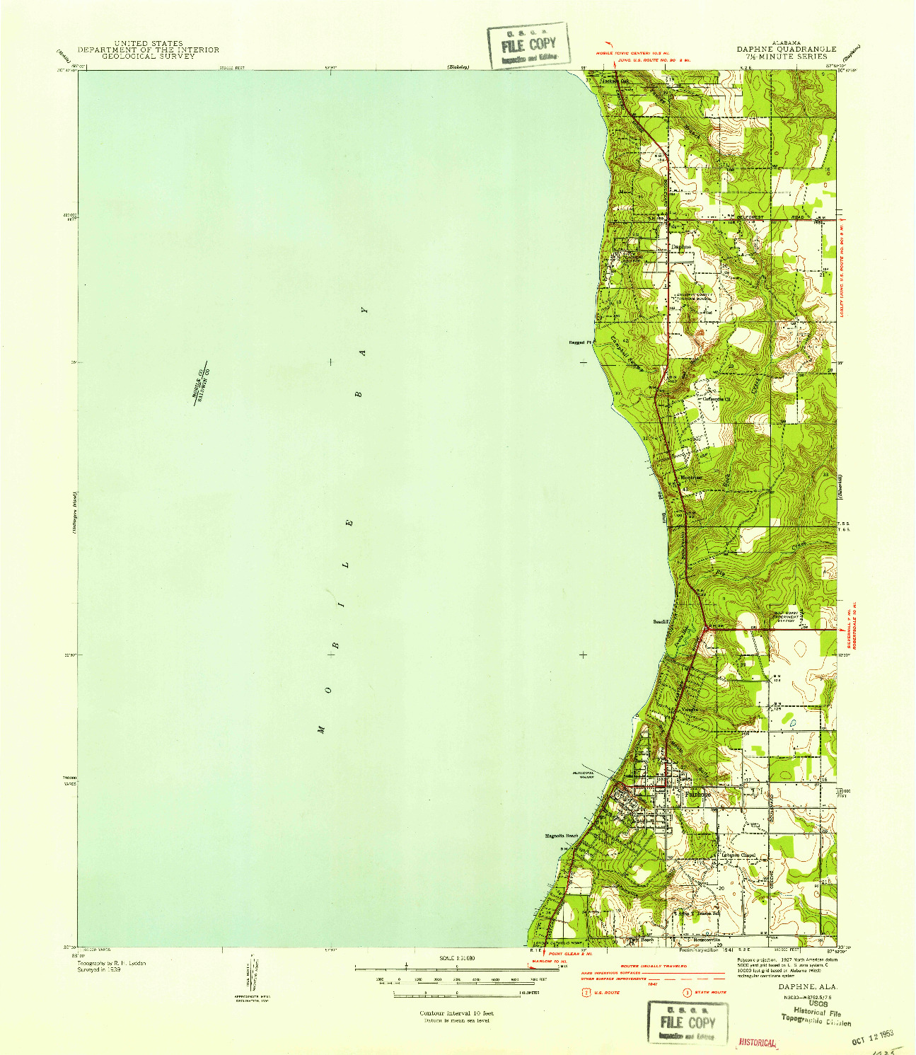 USGS 1:31680-SCALE QUADRANGLE FOR DAPHNE, AL 1941