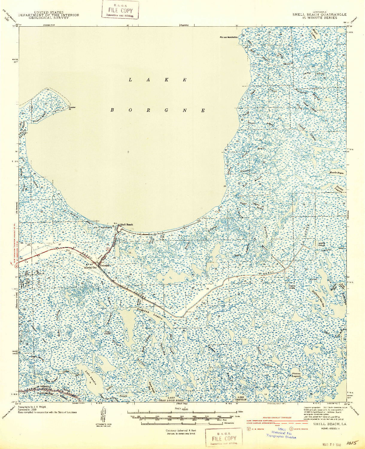 USGS 1:62500-SCALE QUADRANGLE FOR SHELL BEACH, LA 1941