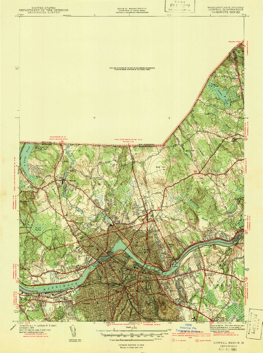 USGS 1:31680-SCALE QUADRANGLE FOR LOWELL, MA 1941