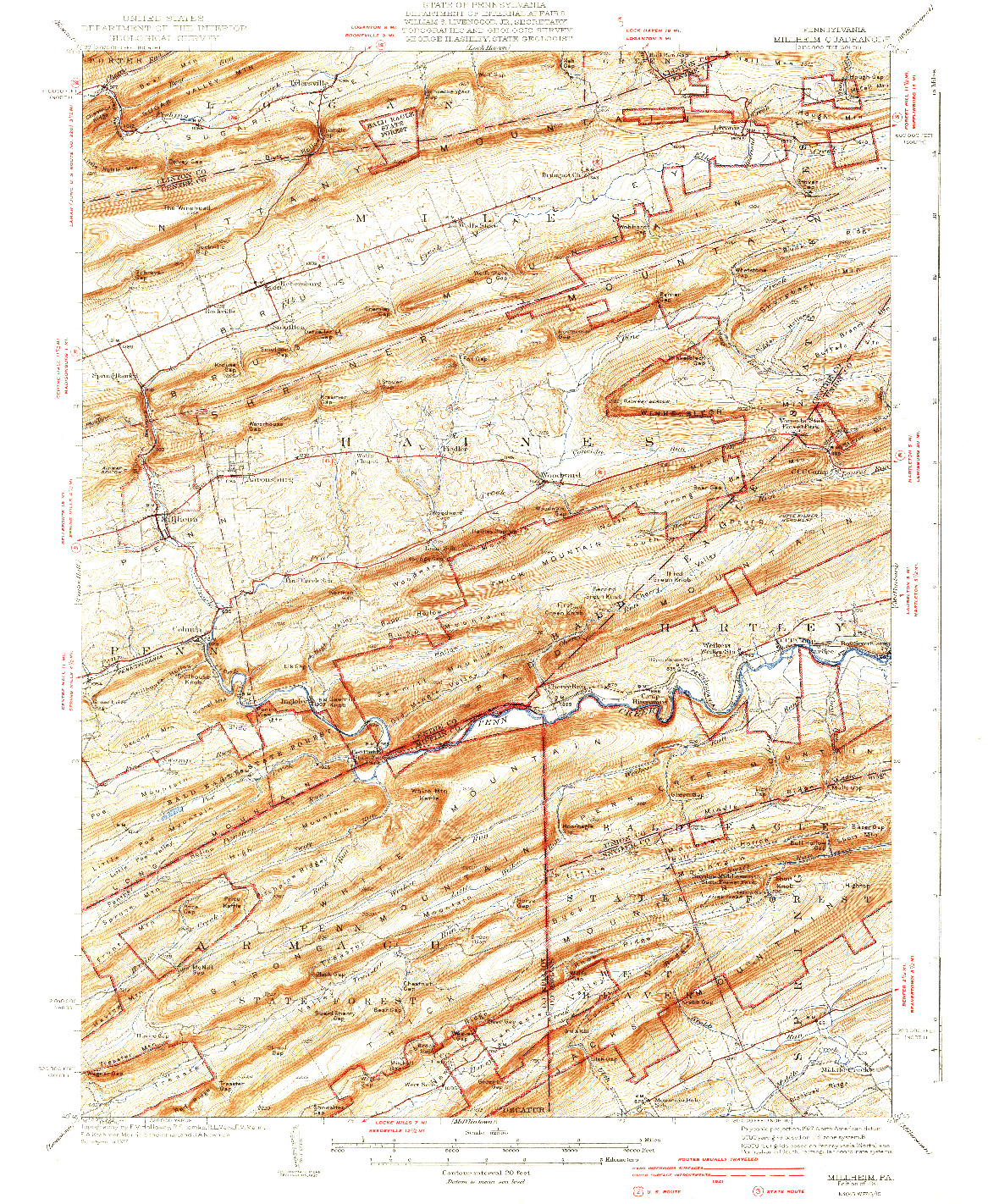 USGS 1:62500-SCALE QUADRANGLE FOR MILLHEIM, PA 1941