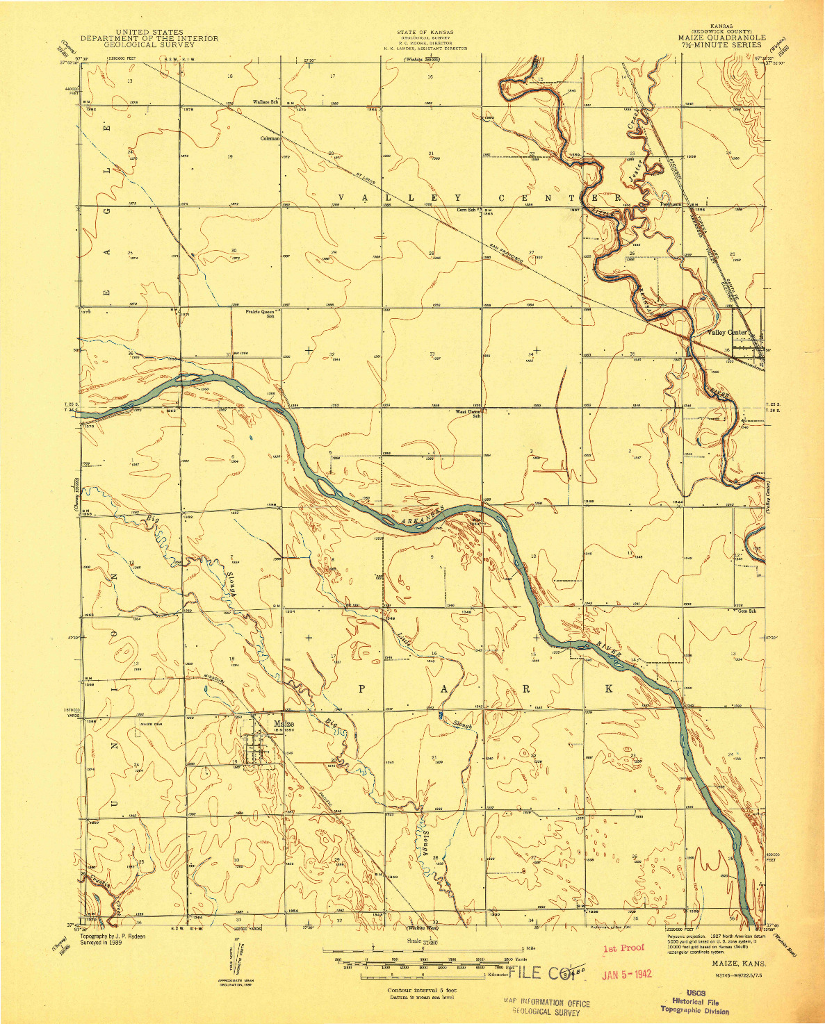 USGS 1:31680-SCALE QUADRANGLE FOR MAIZE, KS 1941