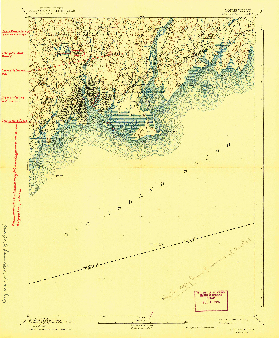 USGS 1:62500-SCALE QUADRANGLE FOR BRIDGEPORT, CT 1893