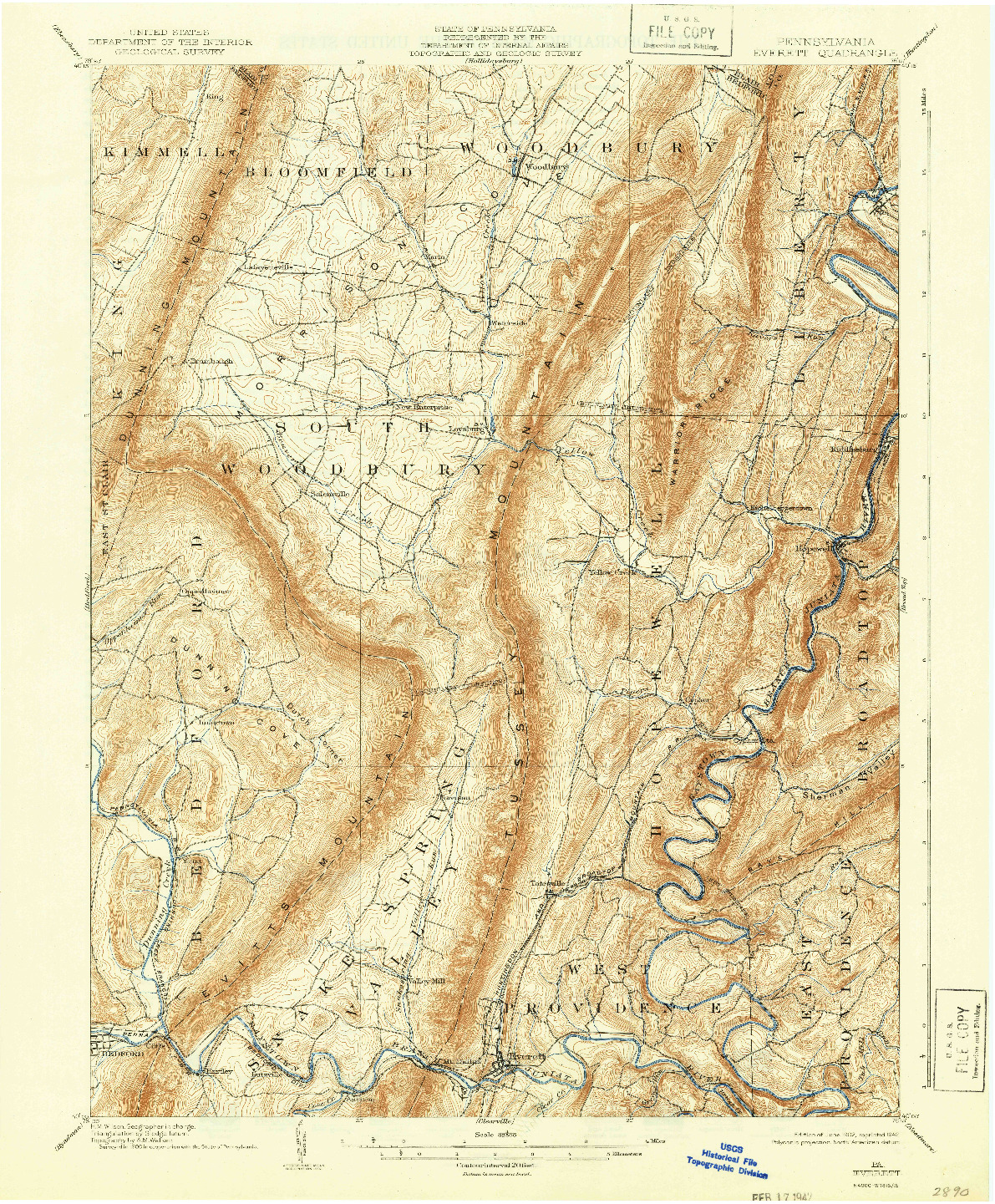 USGS 1:62500-SCALE QUADRANGLE FOR EVERETT, PA 1902