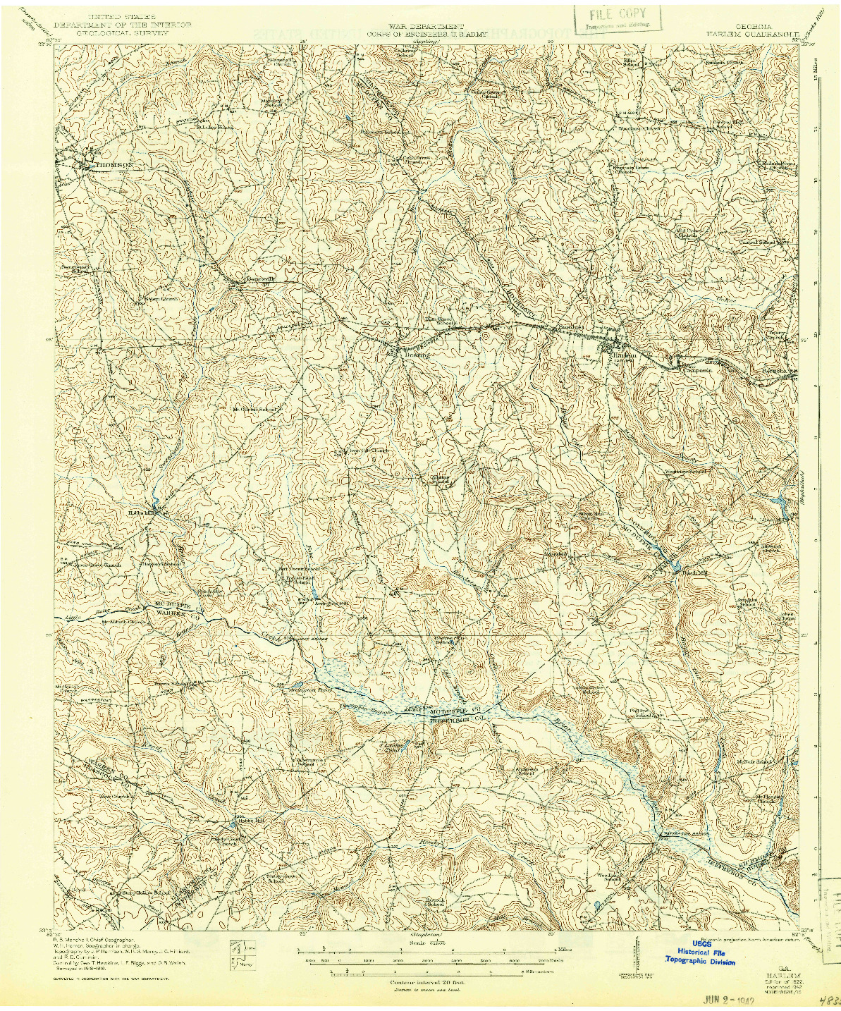 USGS 1:62500-SCALE QUADRANGLE FOR HARLEM, GA 1922