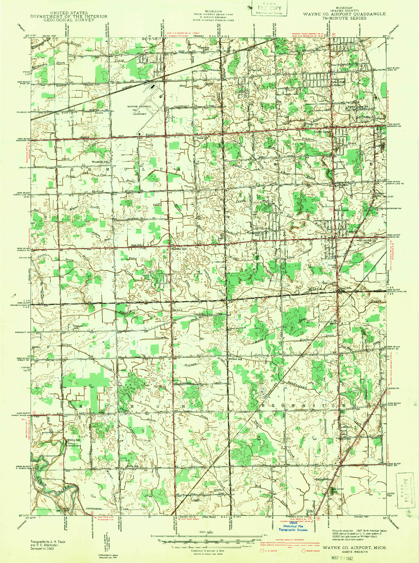 USGS 1:24000-SCALE QUADRANGLE FOR WAYNE CO AIRPORT, MI 1942