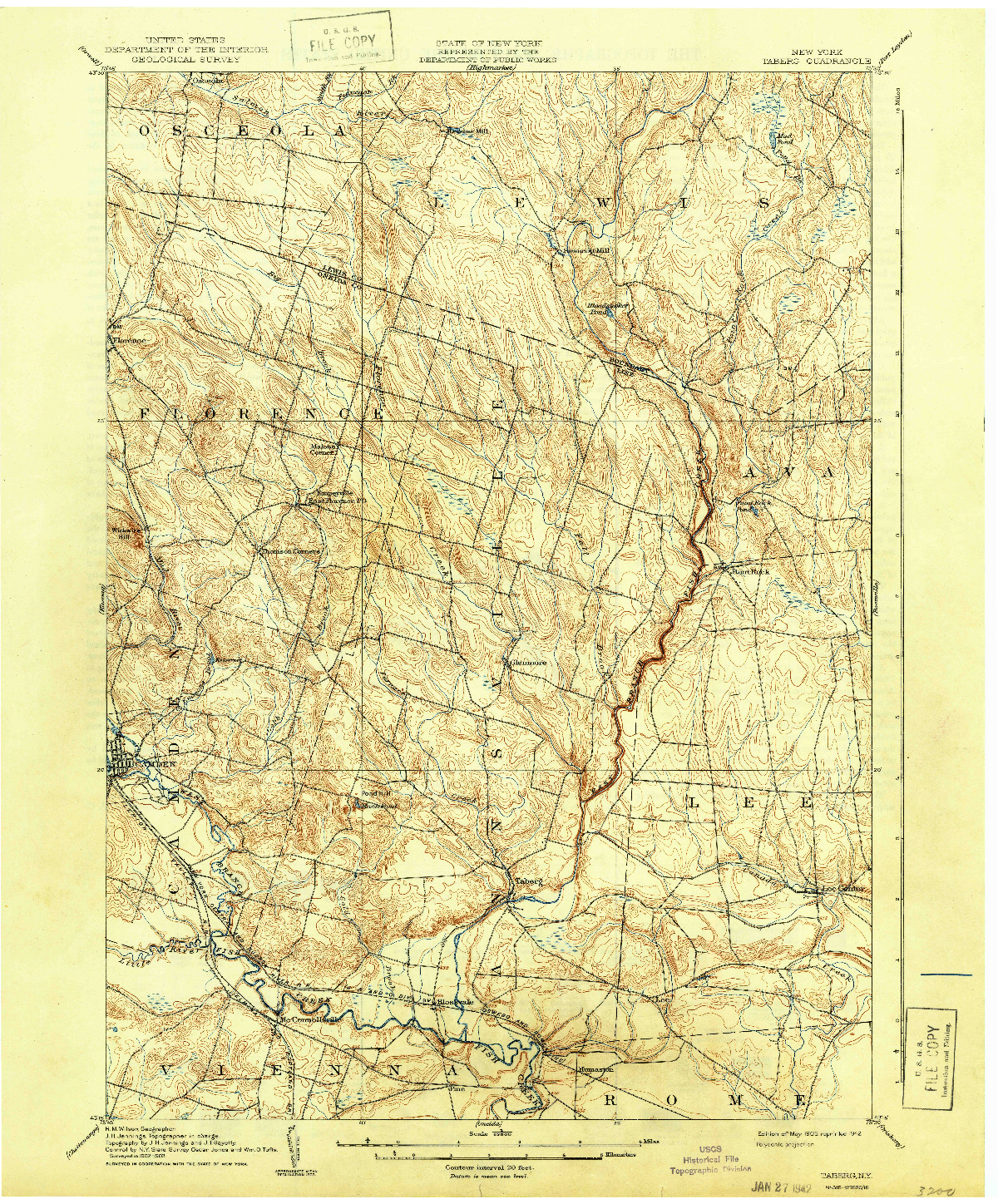 USGS 1:62500-SCALE QUADRANGLE FOR TABERG, NY 1905