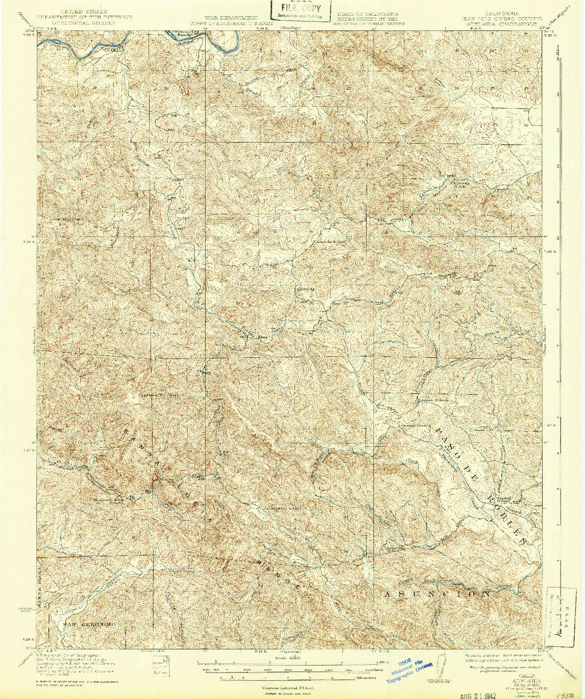 USGS 1:62500-SCALE QUADRANGLE FOR ADELAIDA, CA 1932