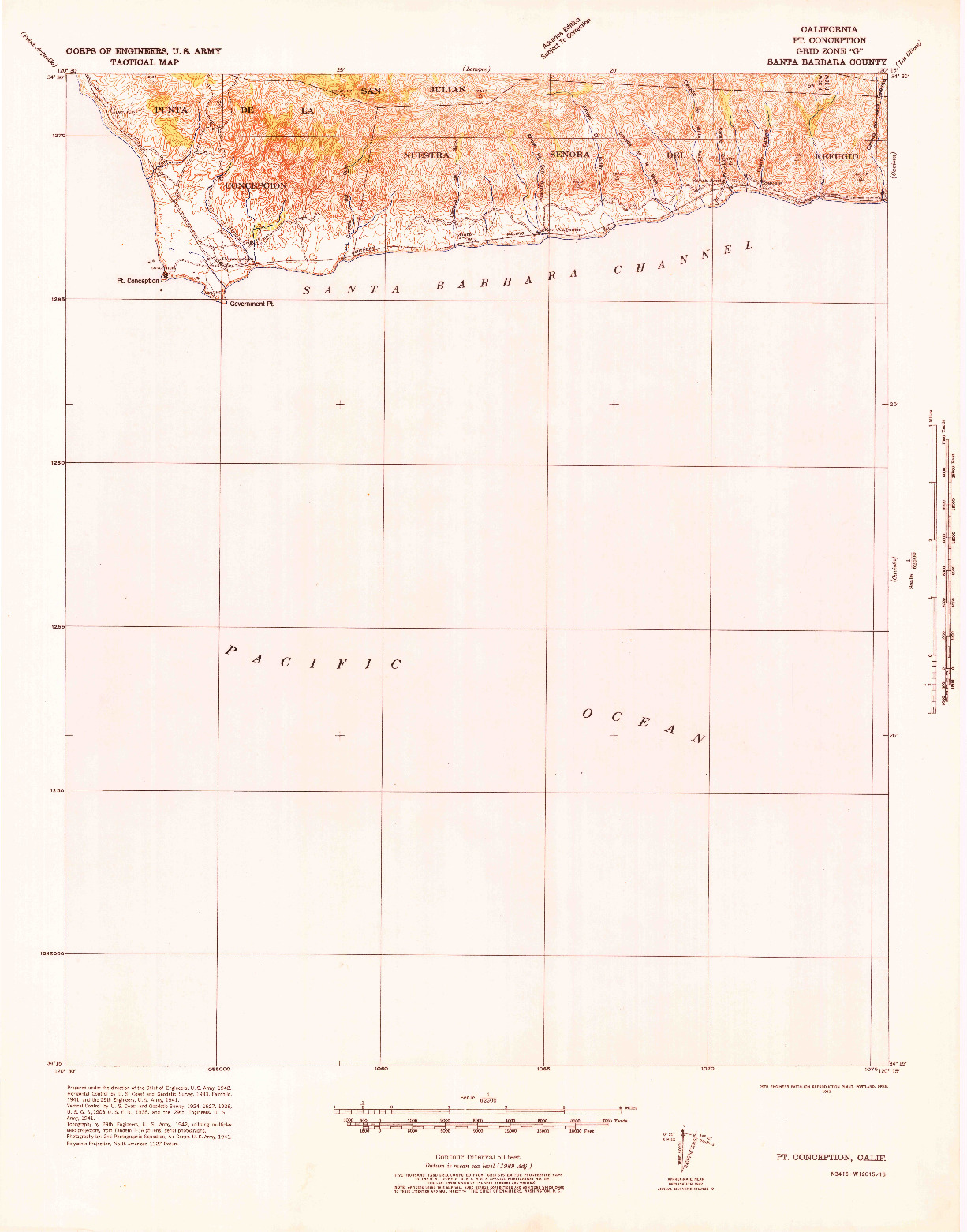 USGS 1:62500-SCALE QUADRANGLE FOR PT. CONCEPTION, CA 1942