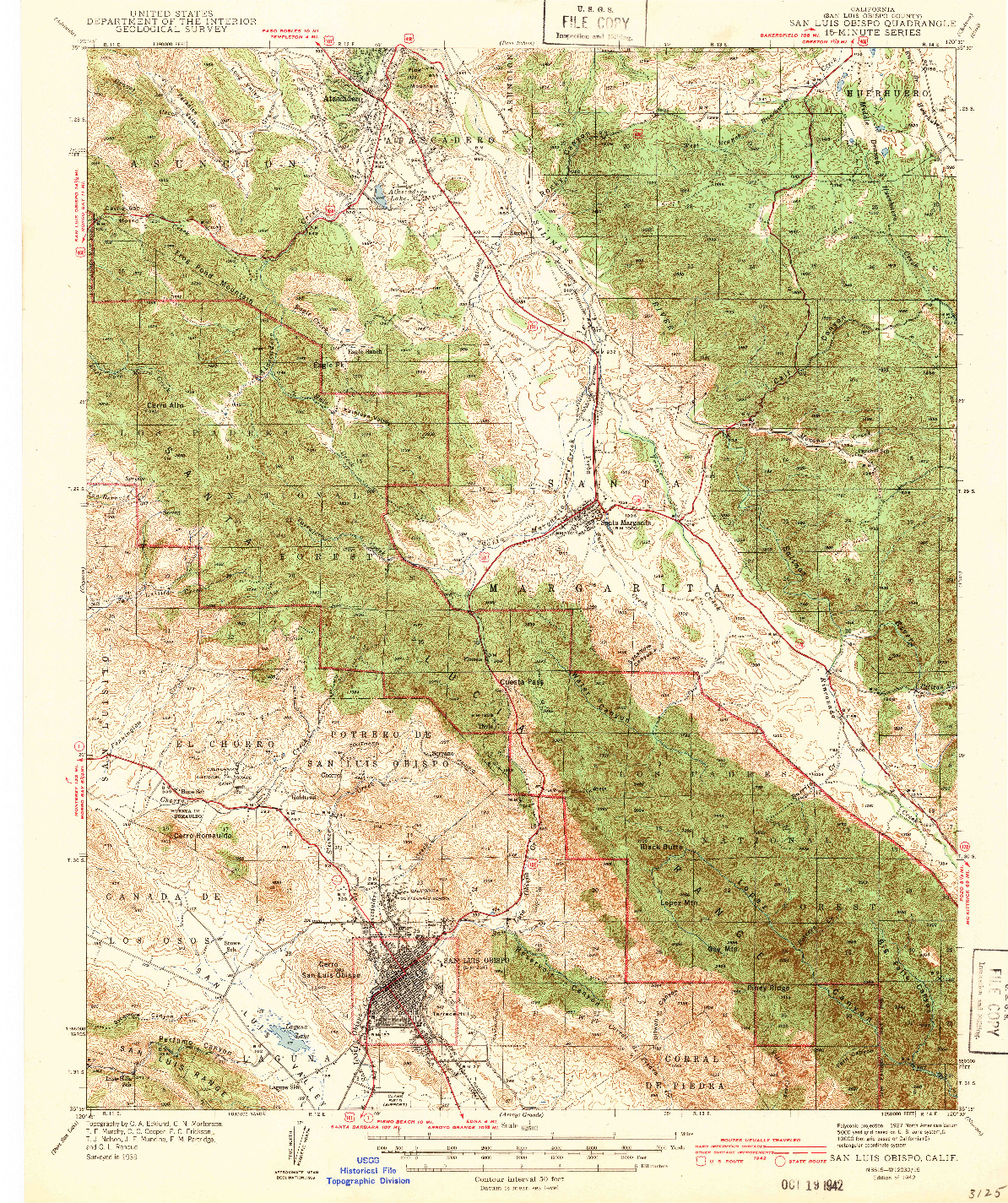 USGS 1:62500-SCALE QUADRANGLE FOR SAN LUIS OBISPO, CA 1942