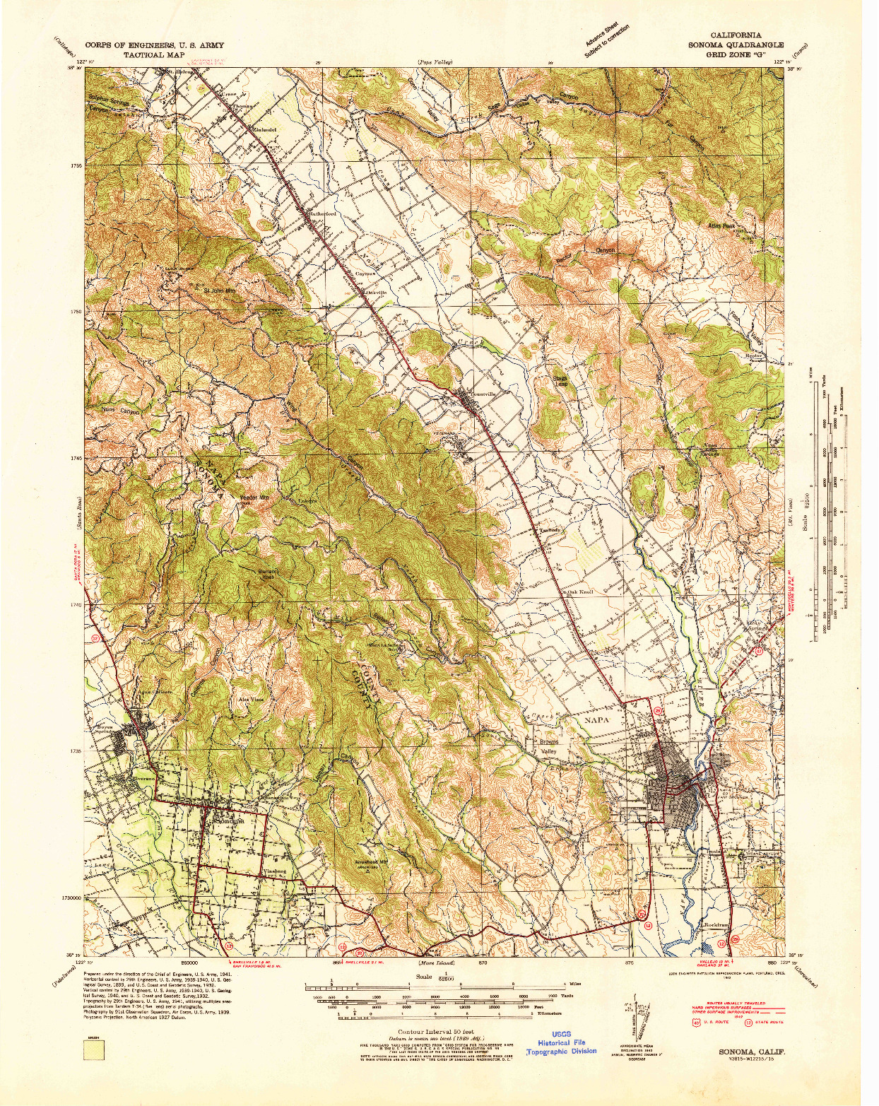 USGS 1:62500-SCALE QUADRANGLE FOR SONOMA, CA 1942