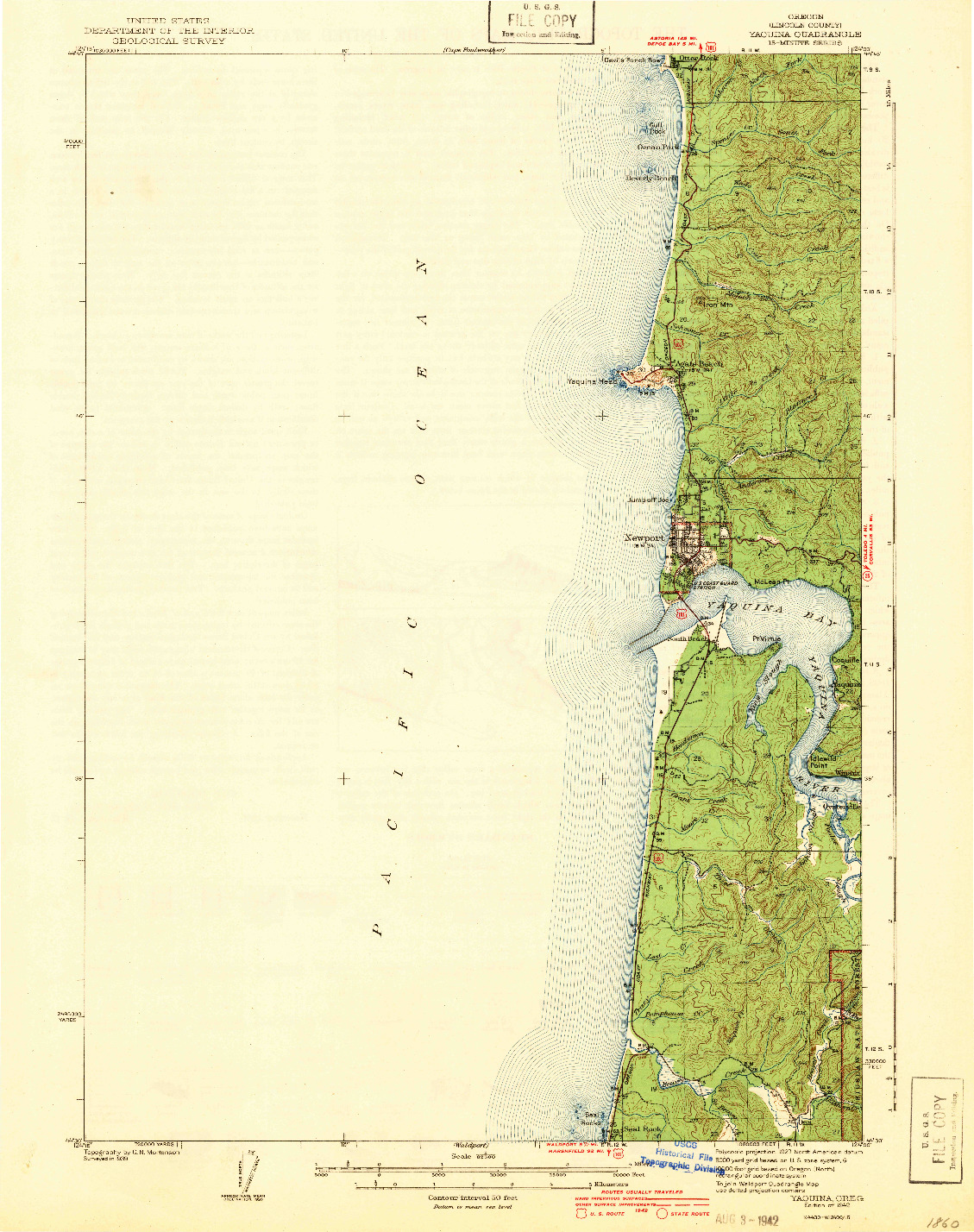 USGS 1:62500-SCALE QUADRANGLE FOR YAQUINA, OR 1942