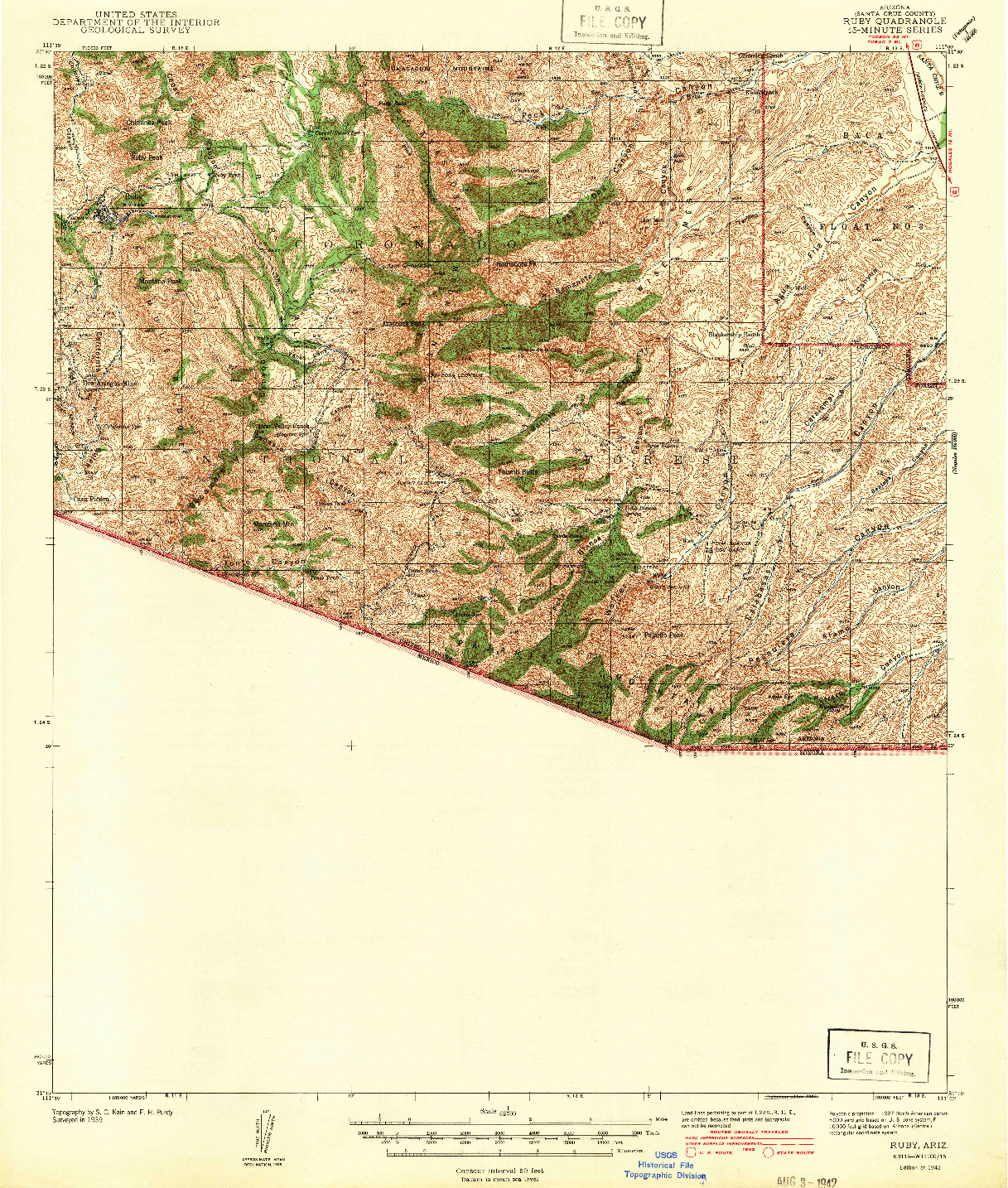 USGS 1:62500-SCALE QUADRANGLE FOR RUBY, AZ 1942