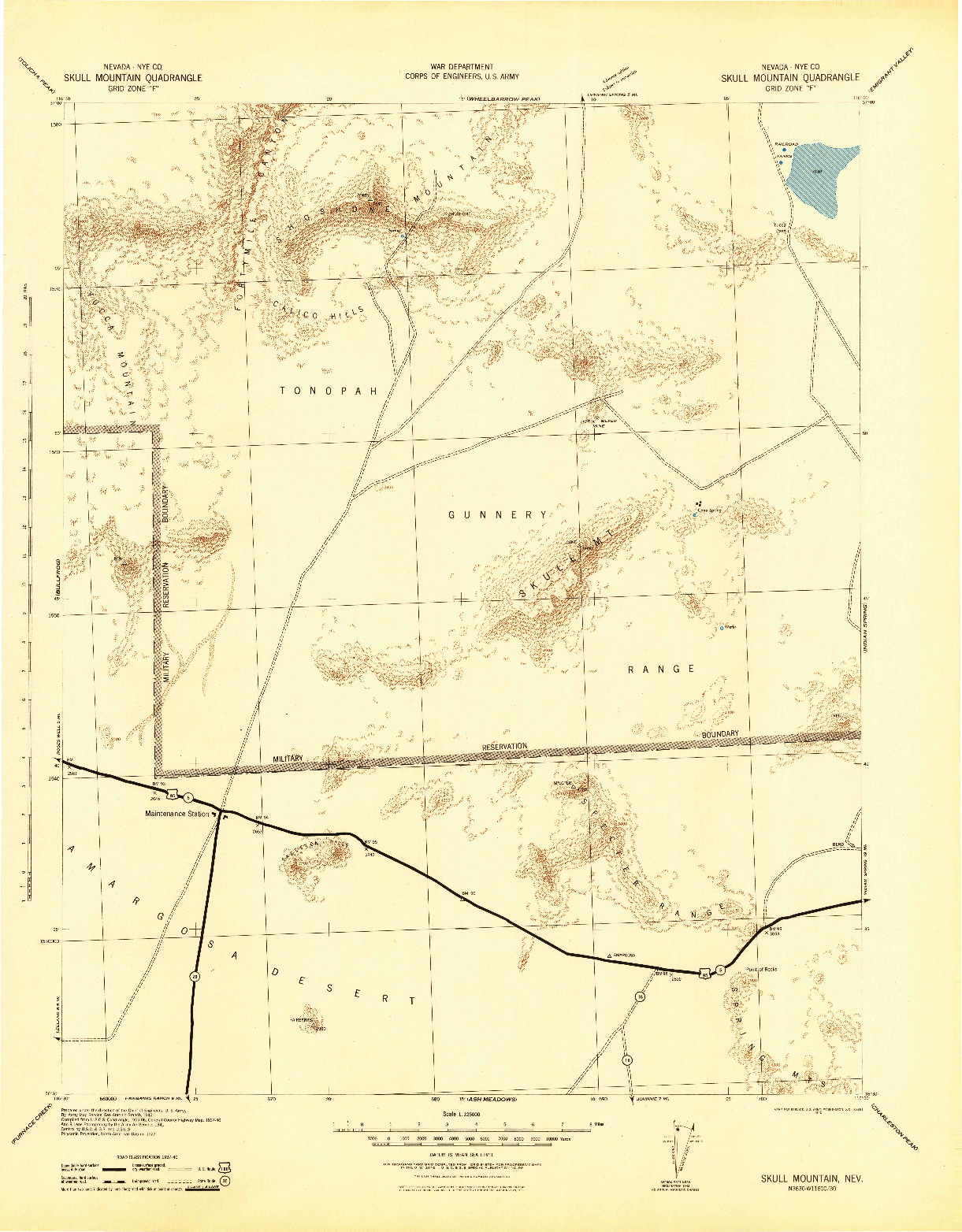 USGS 1:125000-SCALE QUADRANGLE FOR SKULL MOUNTAIN, NV 1942