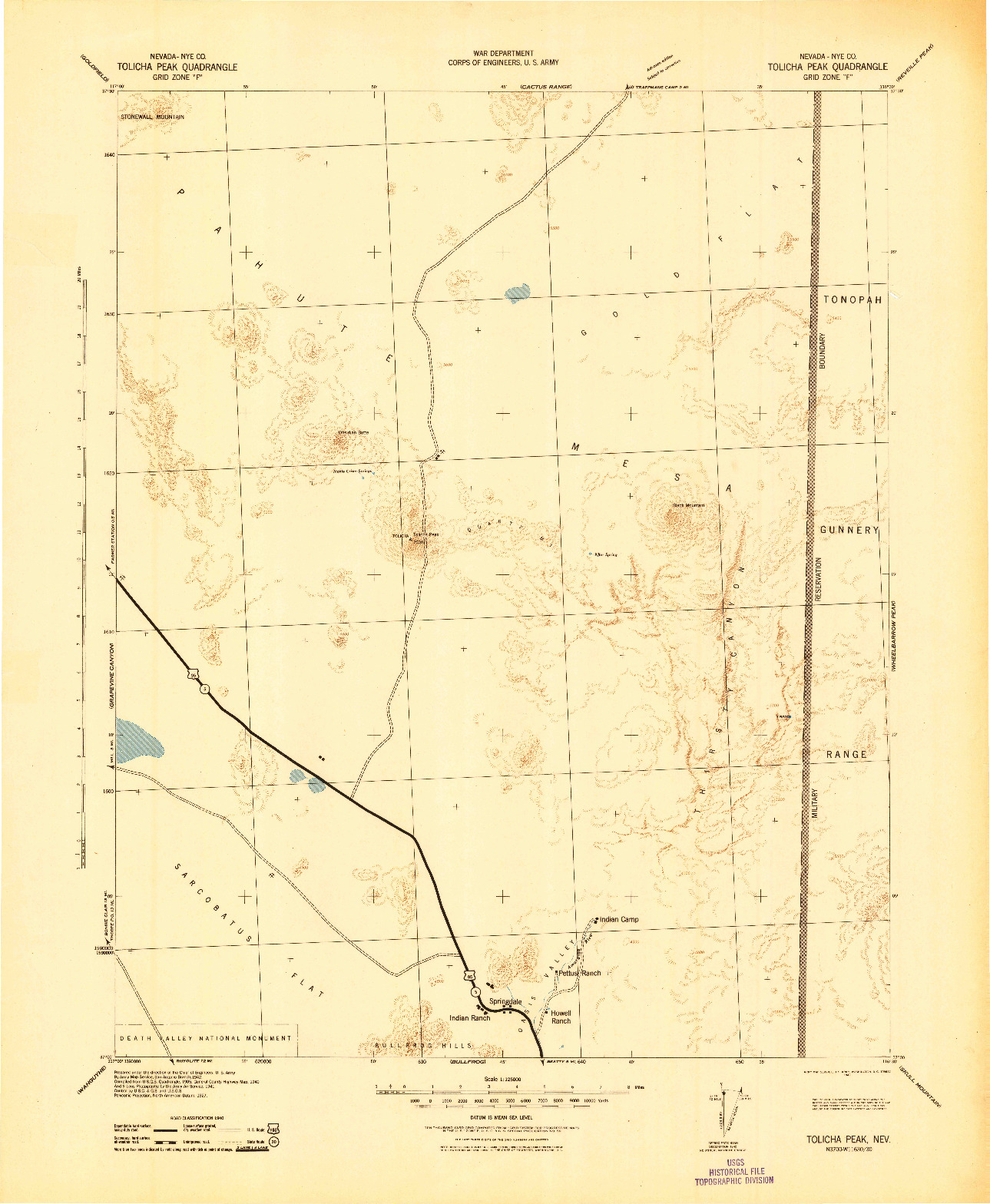 USGS 1:125000-SCALE QUADRANGLE FOR TOLICHA PEAK, NV 1942