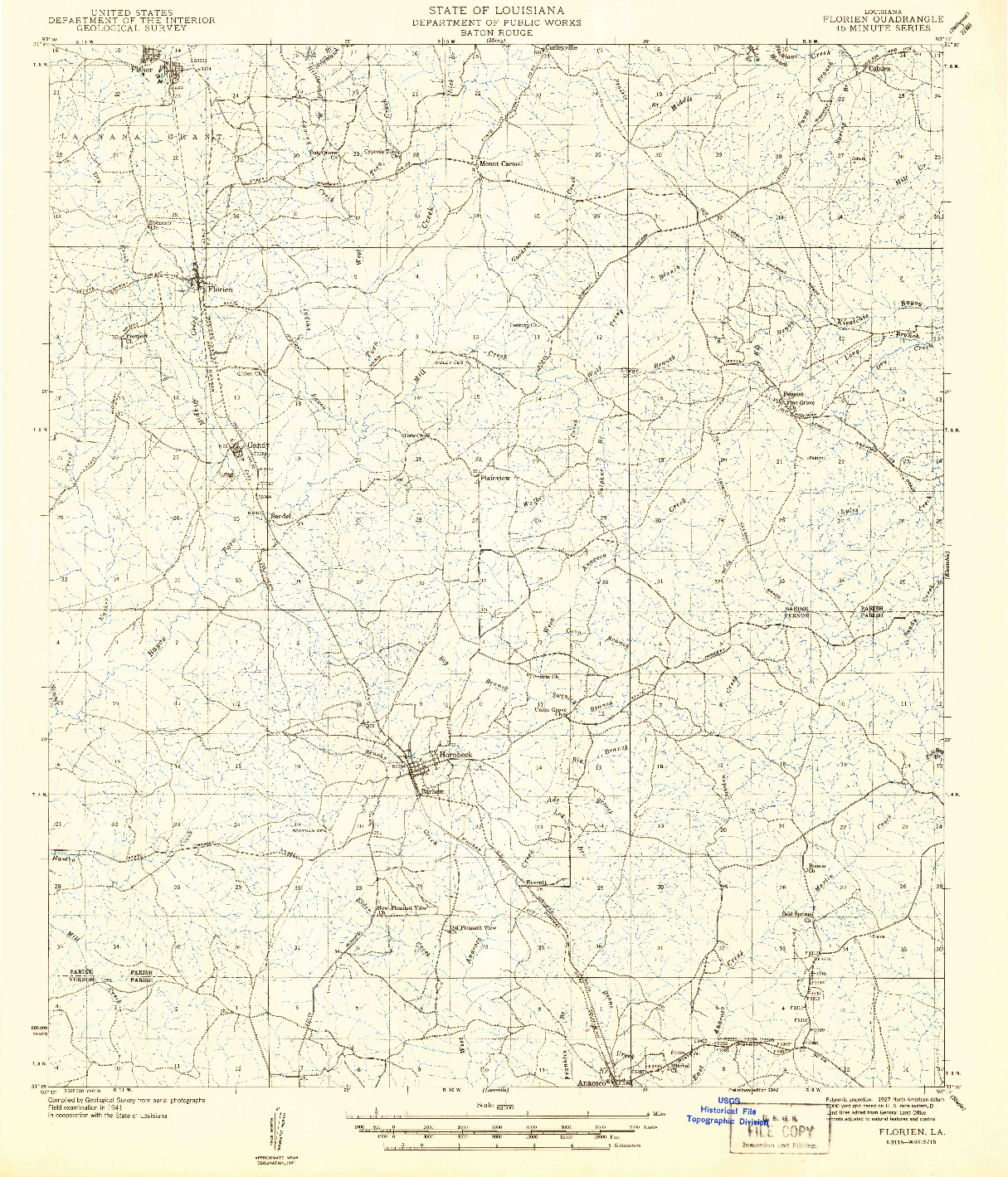 USGS 1:62500-SCALE QUADRANGLE FOR FLORIEN, LA 1942