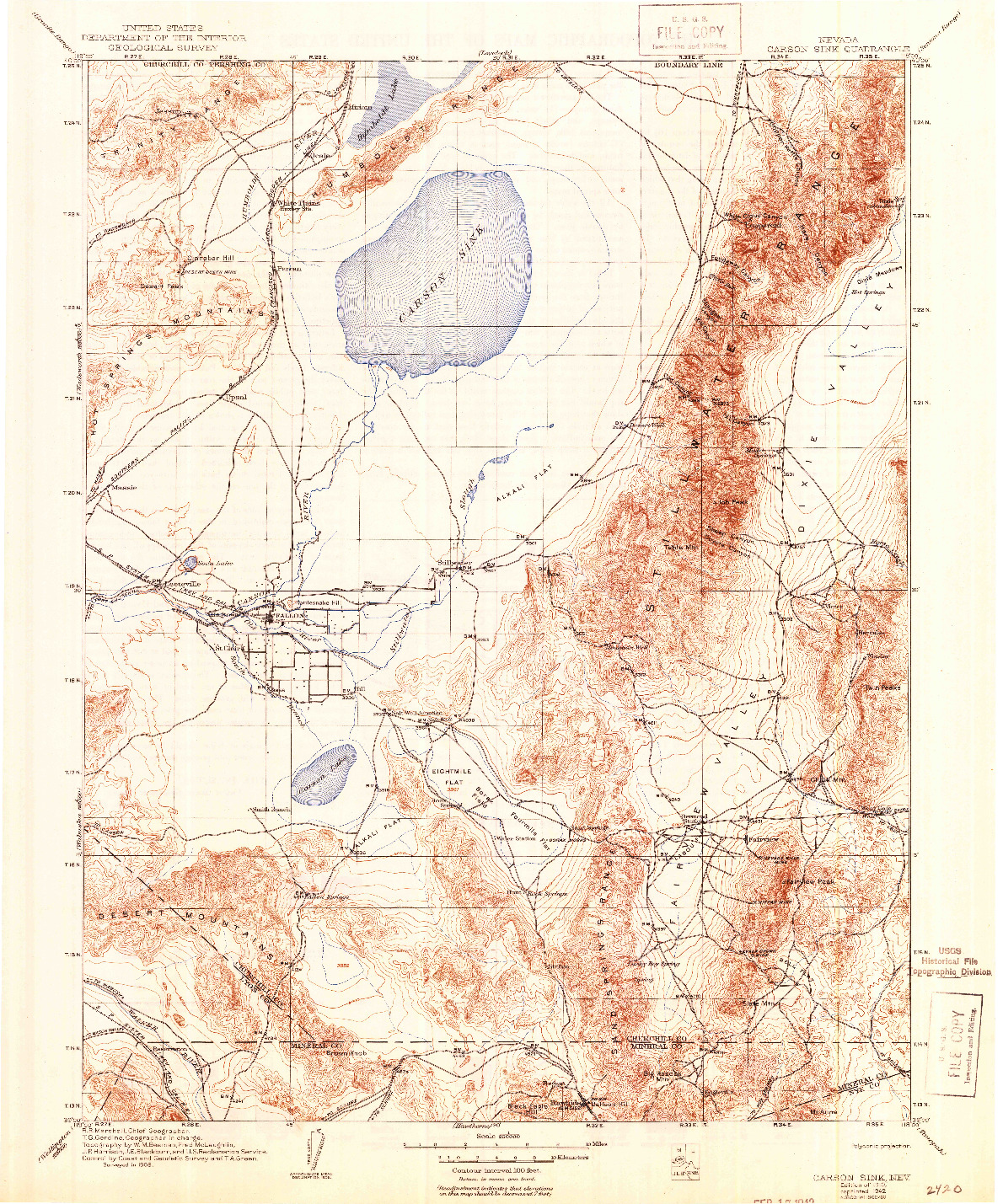 USGS 1:250000-SCALE QUADRANGLE FOR CARSON SINK, NV 1910