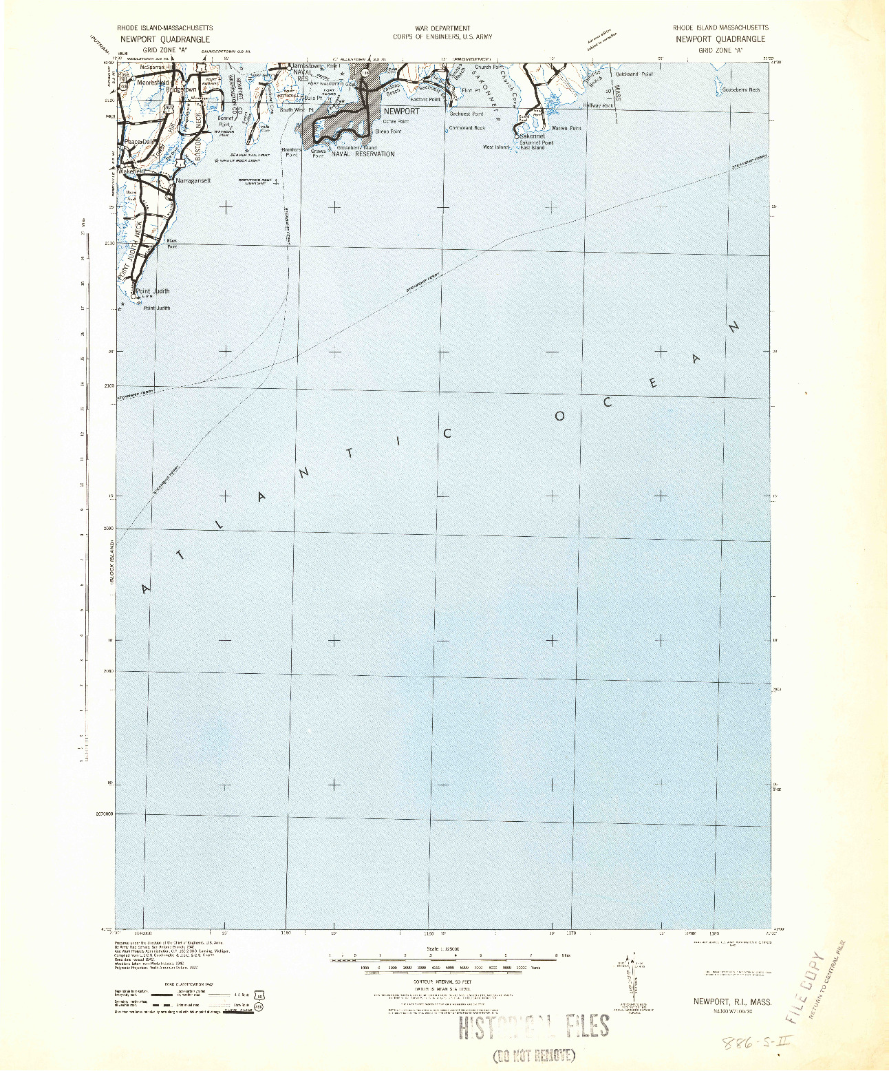USGS 1:125000-SCALE QUADRANGLE FOR NEWPORT, RI 1942
