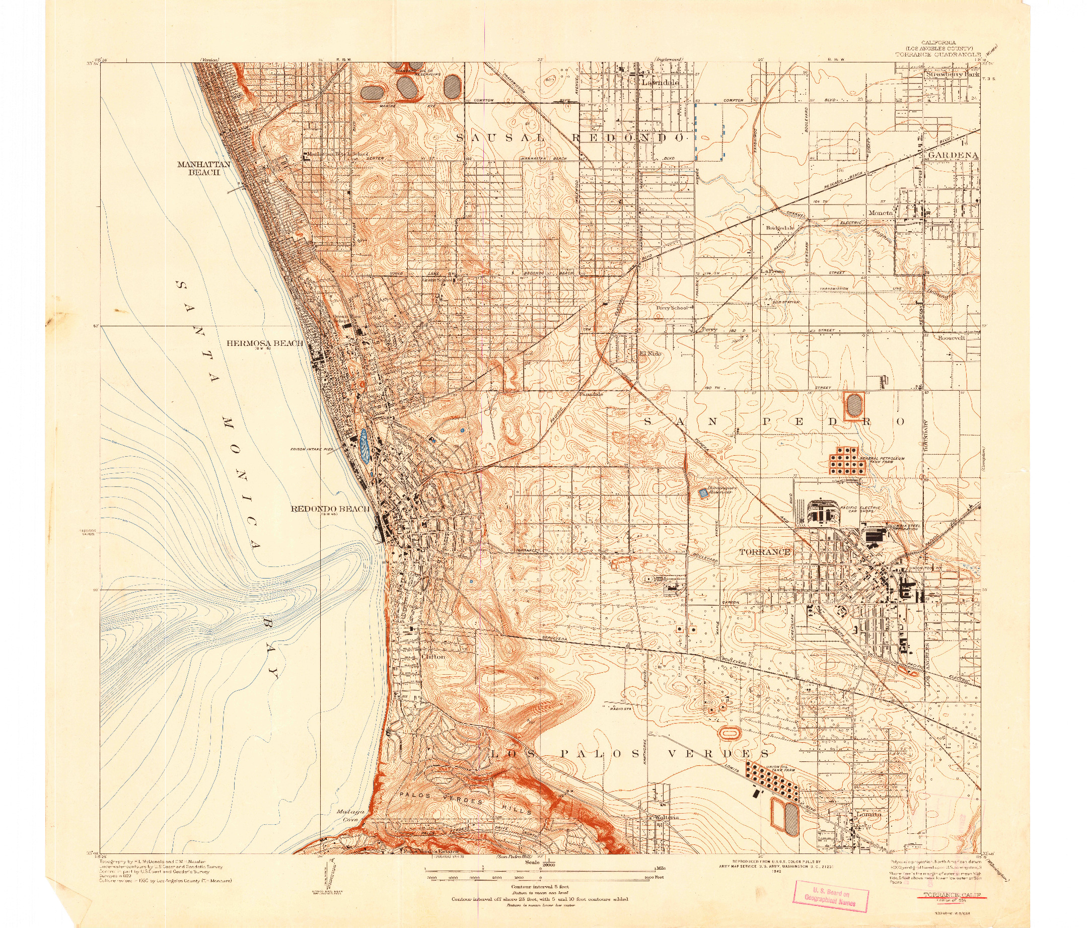 USGS 1:20000-SCALE QUADRANGLE FOR TORRANCE, CA 1934