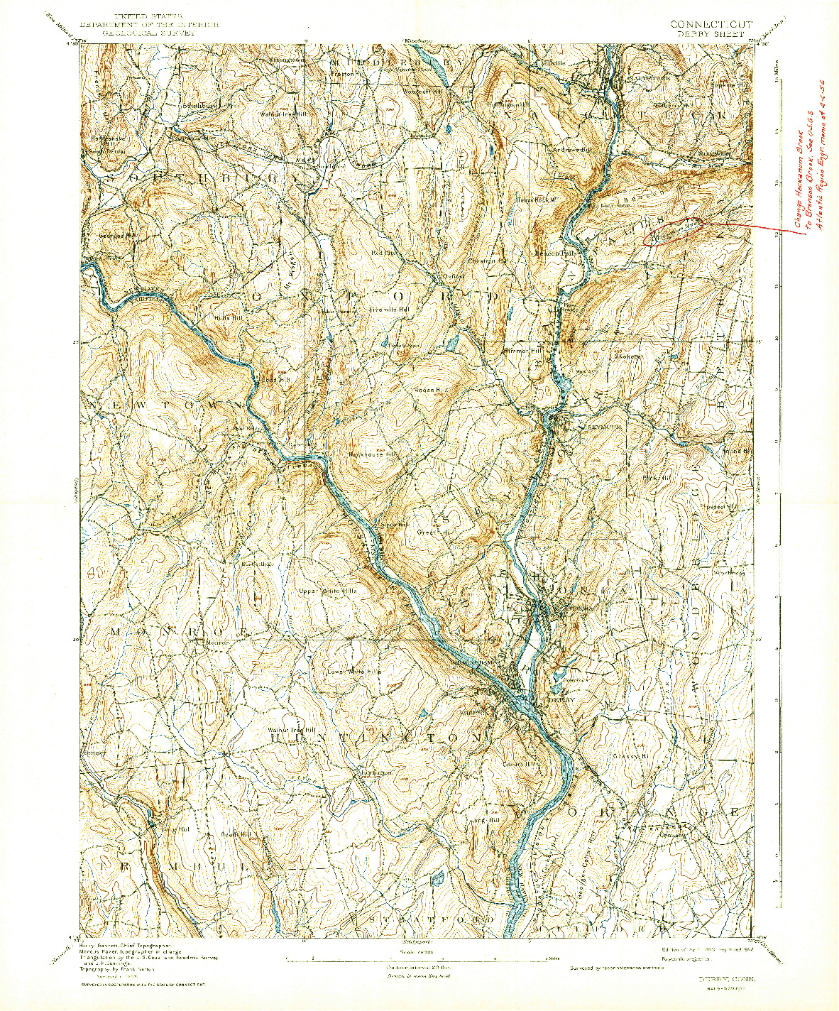 USGS 1:62500-SCALE QUADRANGLE FOR DERBY, CT 1893