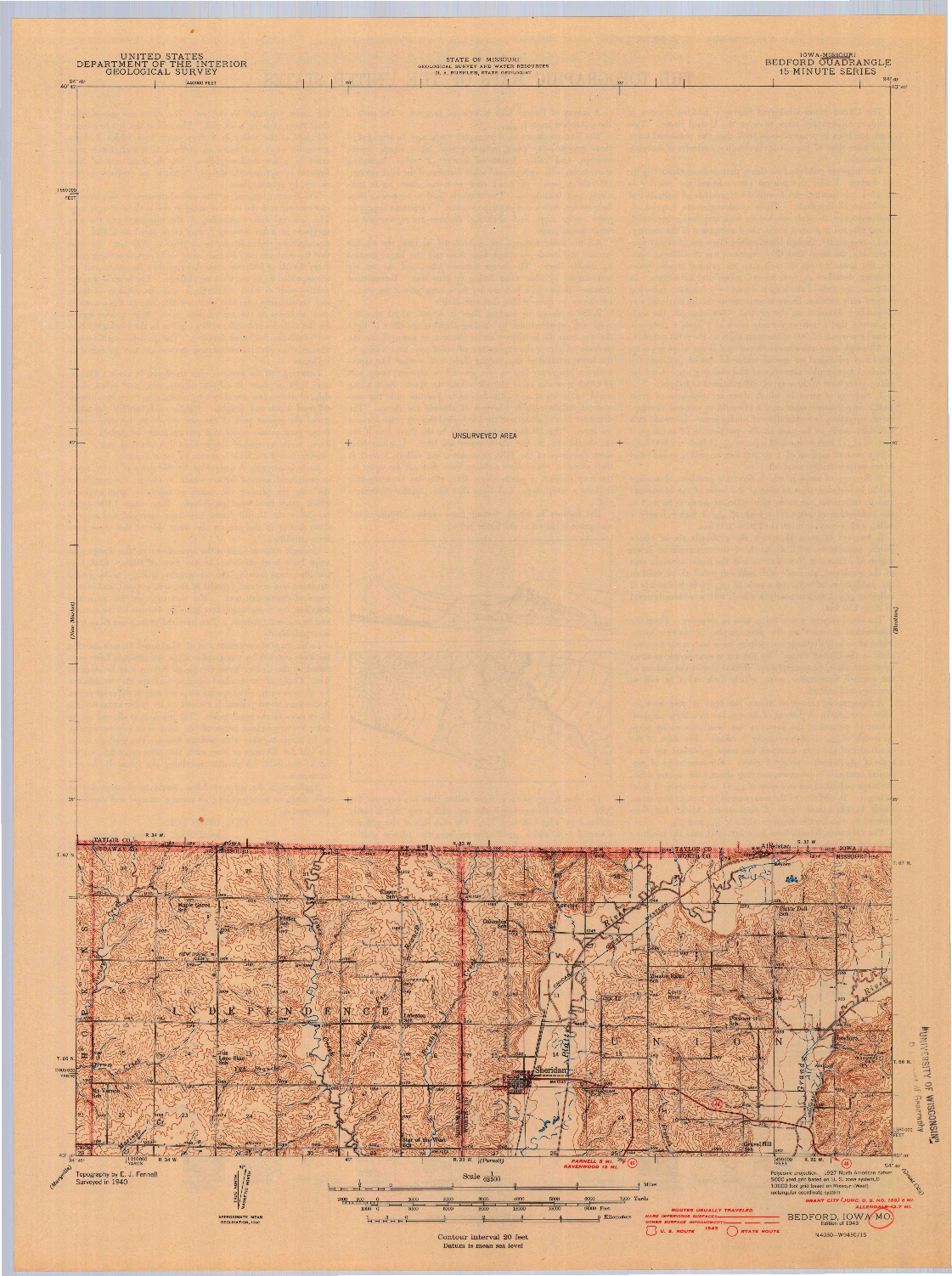 USGS 1:62500-SCALE QUADRANGLE FOR BEDFORD, IA 1943