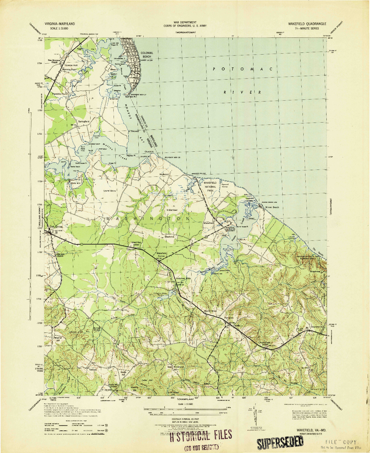 USGS 1:31680-SCALE QUADRANGLE FOR WAKEFIELD, VA 1943