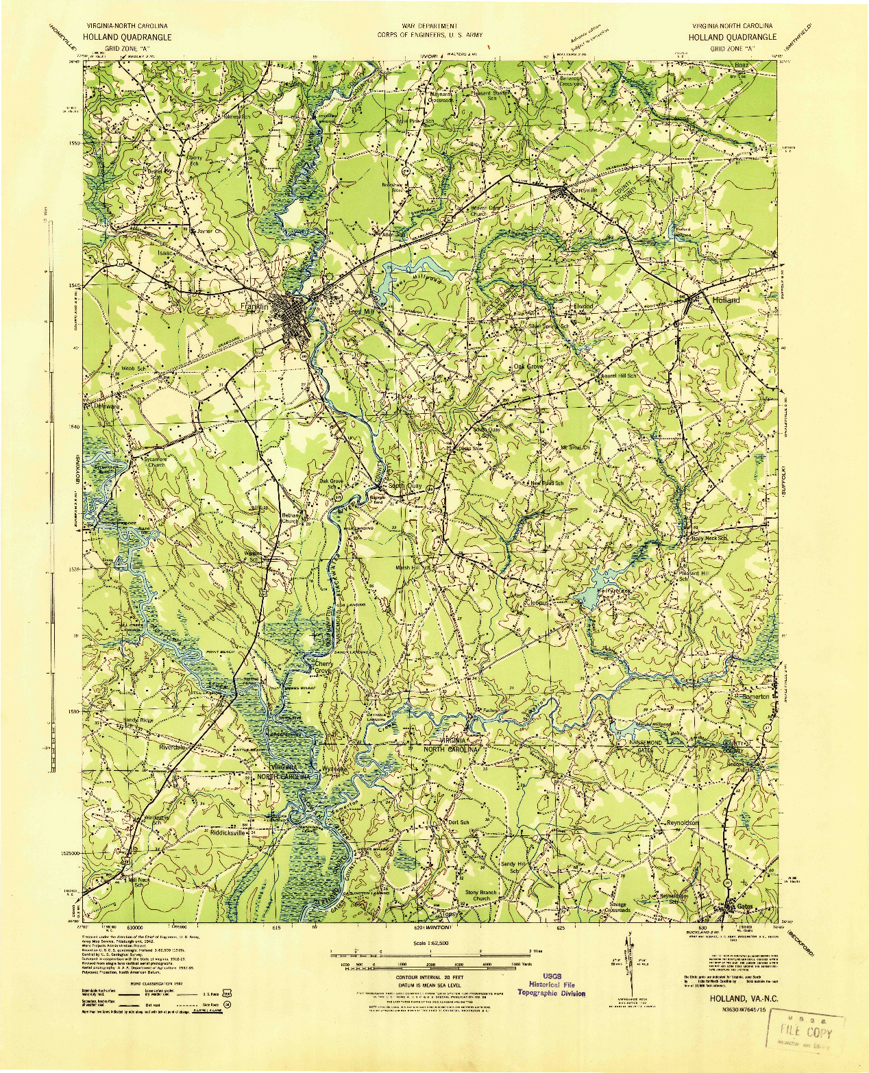 USGS 1:62500-SCALE QUADRANGLE FOR HOLLAND, VA 1943