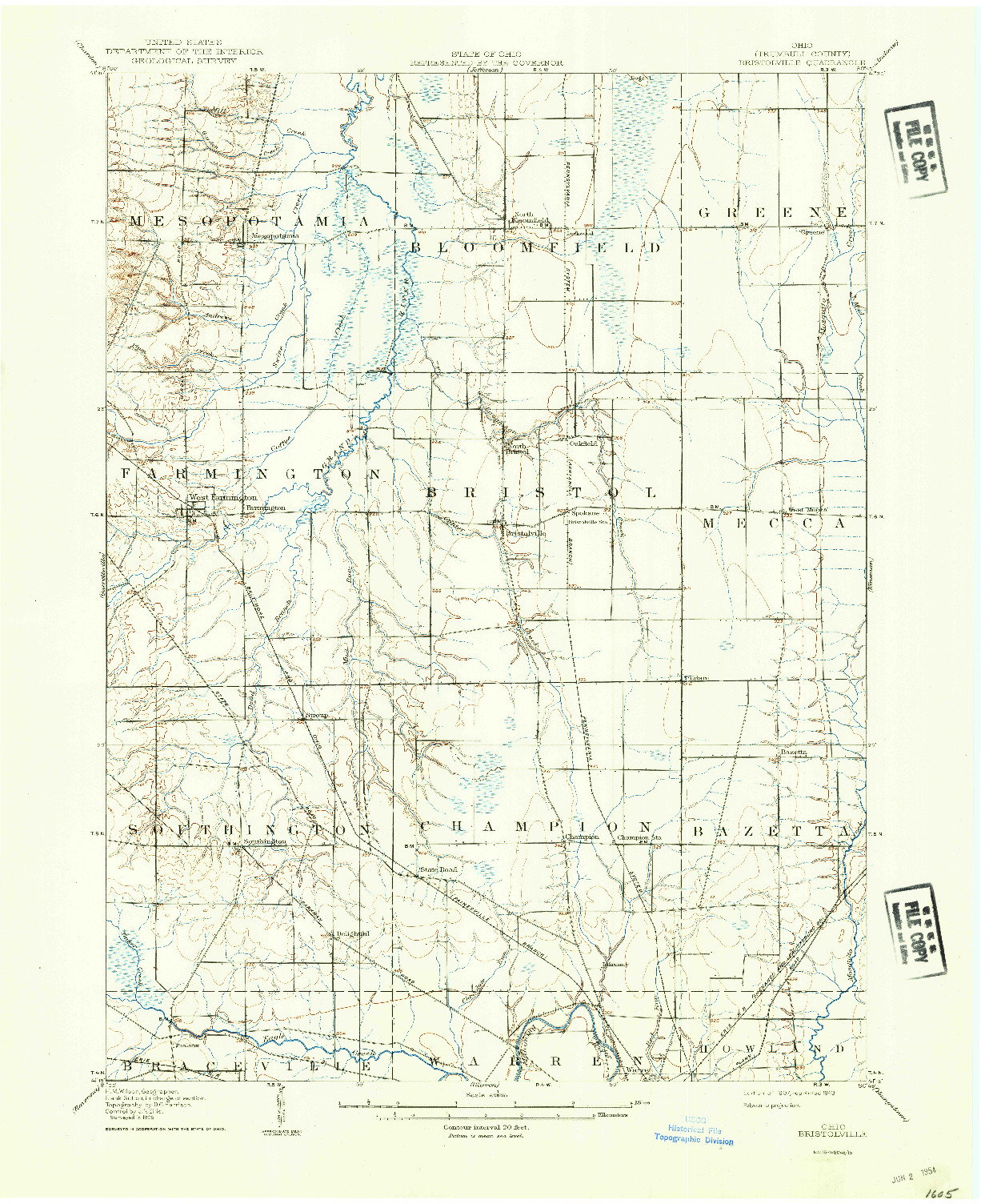 USGS 1:62500-SCALE QUADRANGLE FOR BRISTOLVILLE, OH 1907