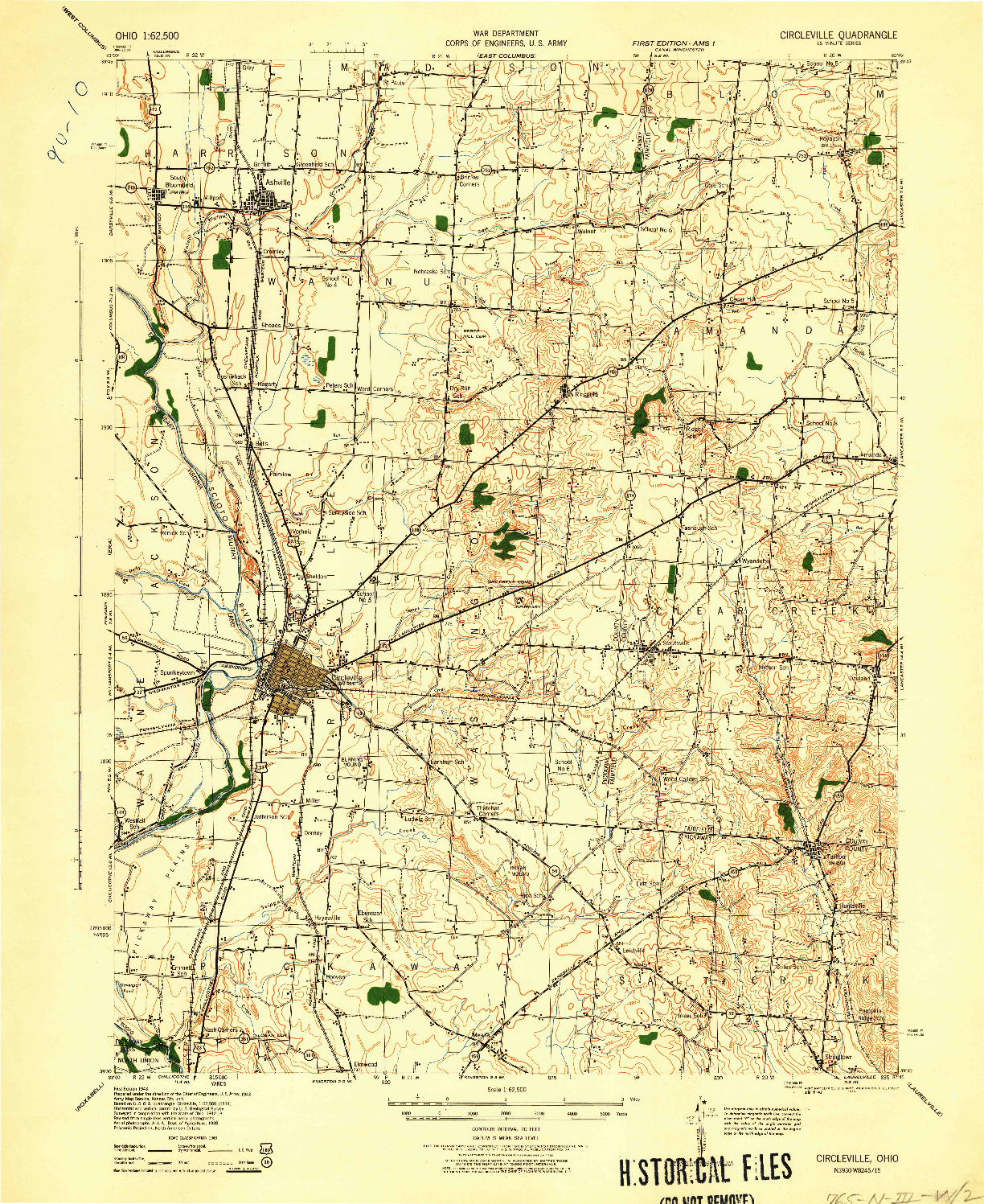USGS 1:62500-SCALE QUADRANGLE FOR CIRCLEVILLE, OH 1943