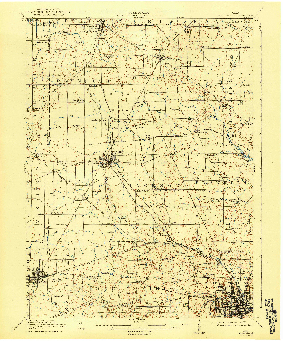 USGS 1:62500-SCALE QUADRANGLE FOR CRESTLINE, OH 1915