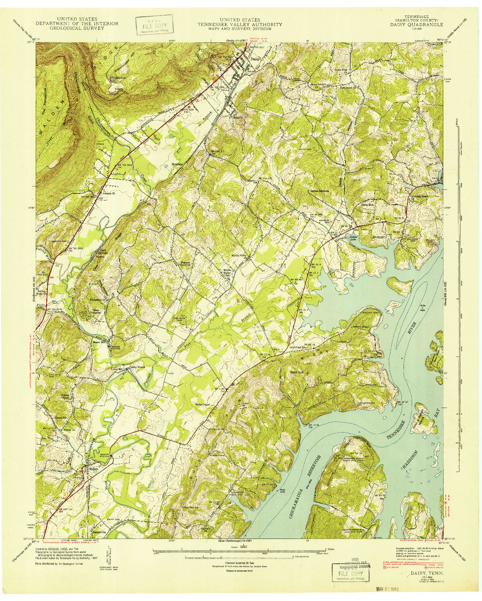 USGS 1:24000-SCALE QUADRANGLE FOR DAISY, TN 1943
