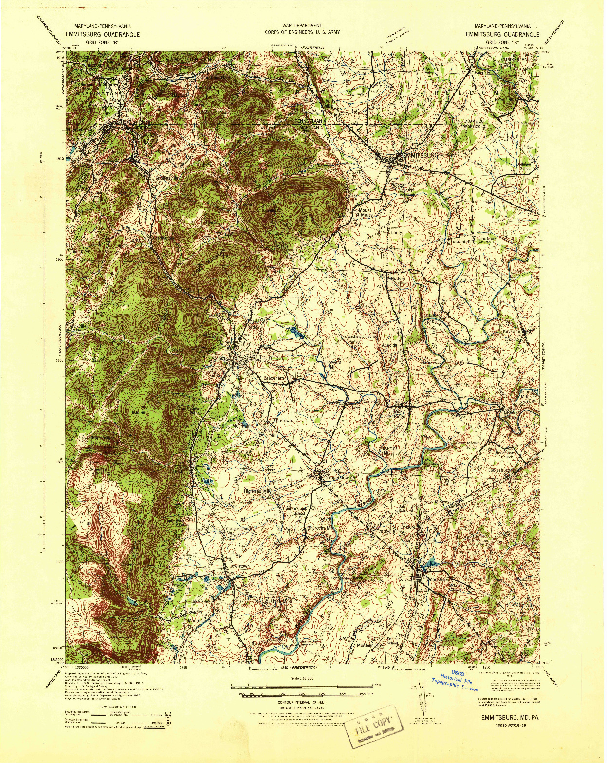 USGS 1:62500-SCALE QUADRANGLE FOR EMMITSBURG, MD 1943