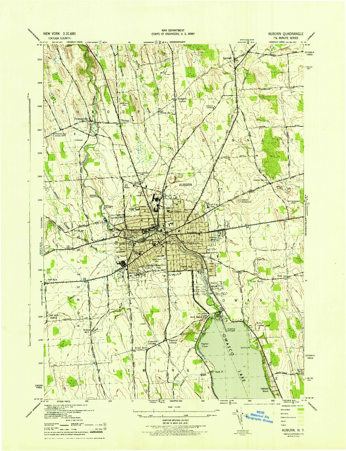 USGS 1:31680-SCALE QUADRANGLE FOR AUBURN, NY 1943