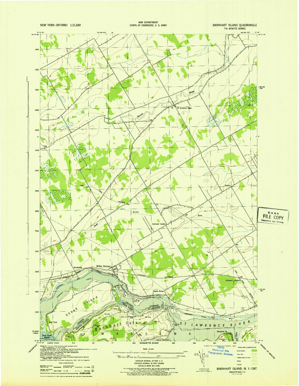 USGS 1:31680-SCALE QUADRANGLE FOR BARNHART ISLAND, NY 1943
