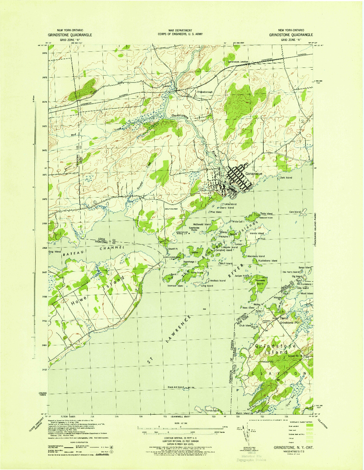 USGS 1:31680-SCALE QUADRANGLE FOR GRINDSTONE, NY 1943
