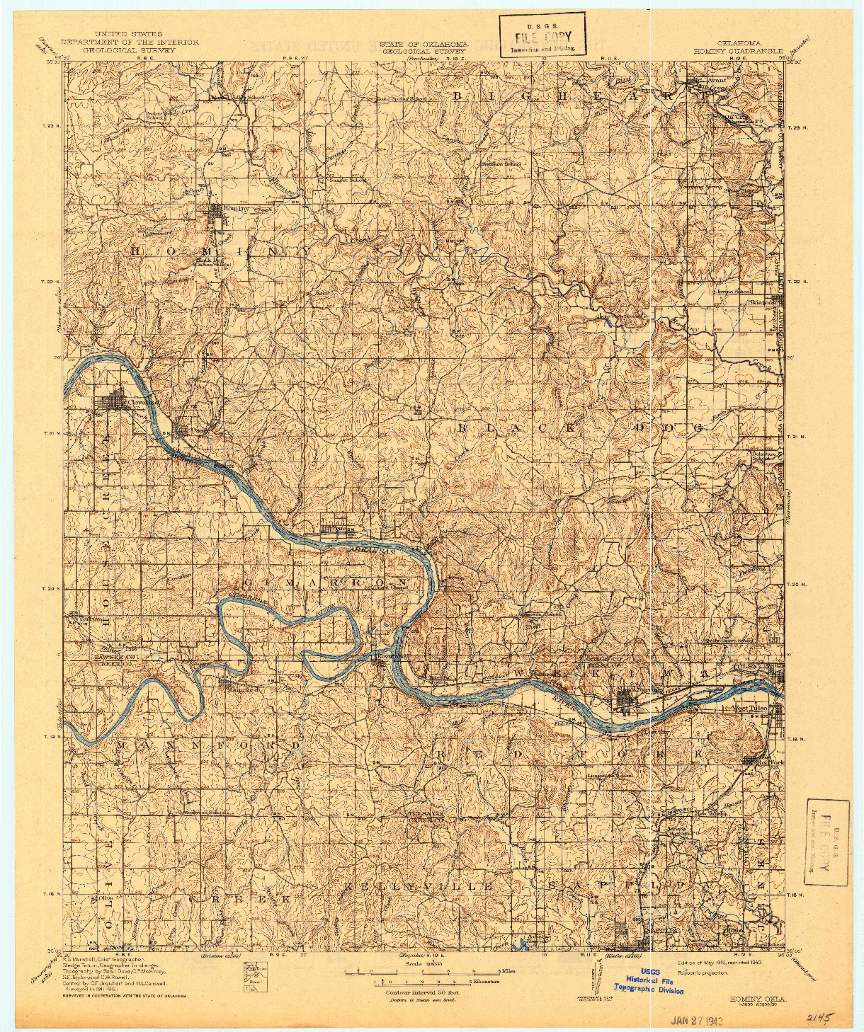 USGS 1:62500-SCALE QUADRANGLE FOR HOMINY, OK 1915