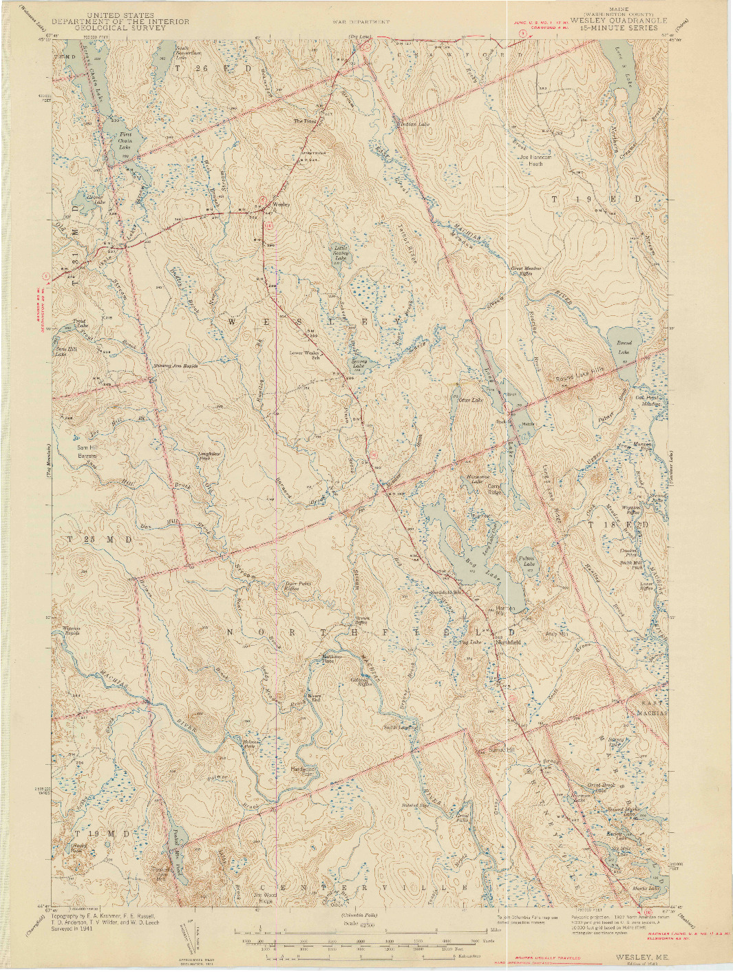 USGS 1:62500-SCALE QUADRANGLE FOR WESLEY, ME 1943