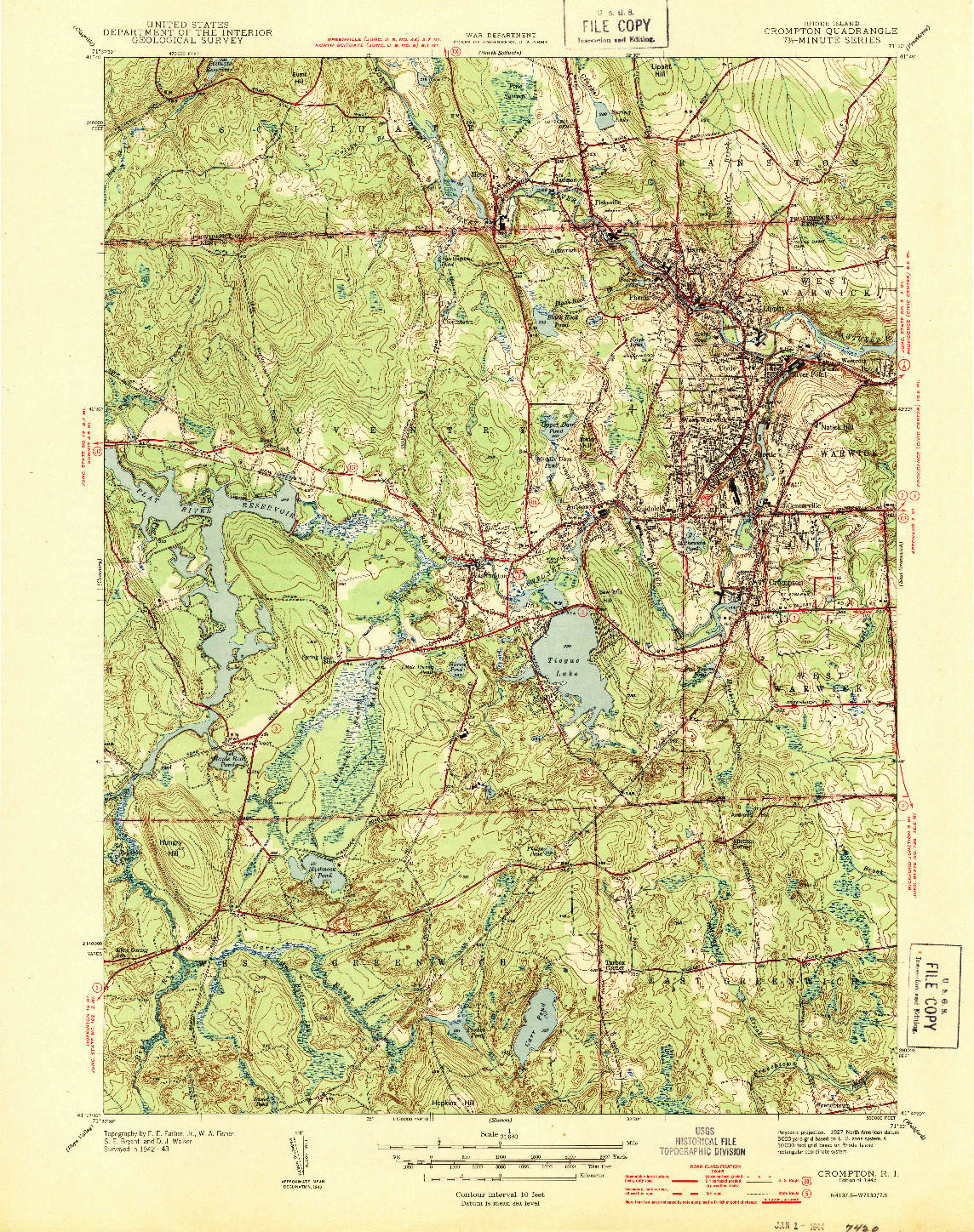 USGS 1:31680-SCALE QUADRANGLE FOR CROMPTON, RI 1943