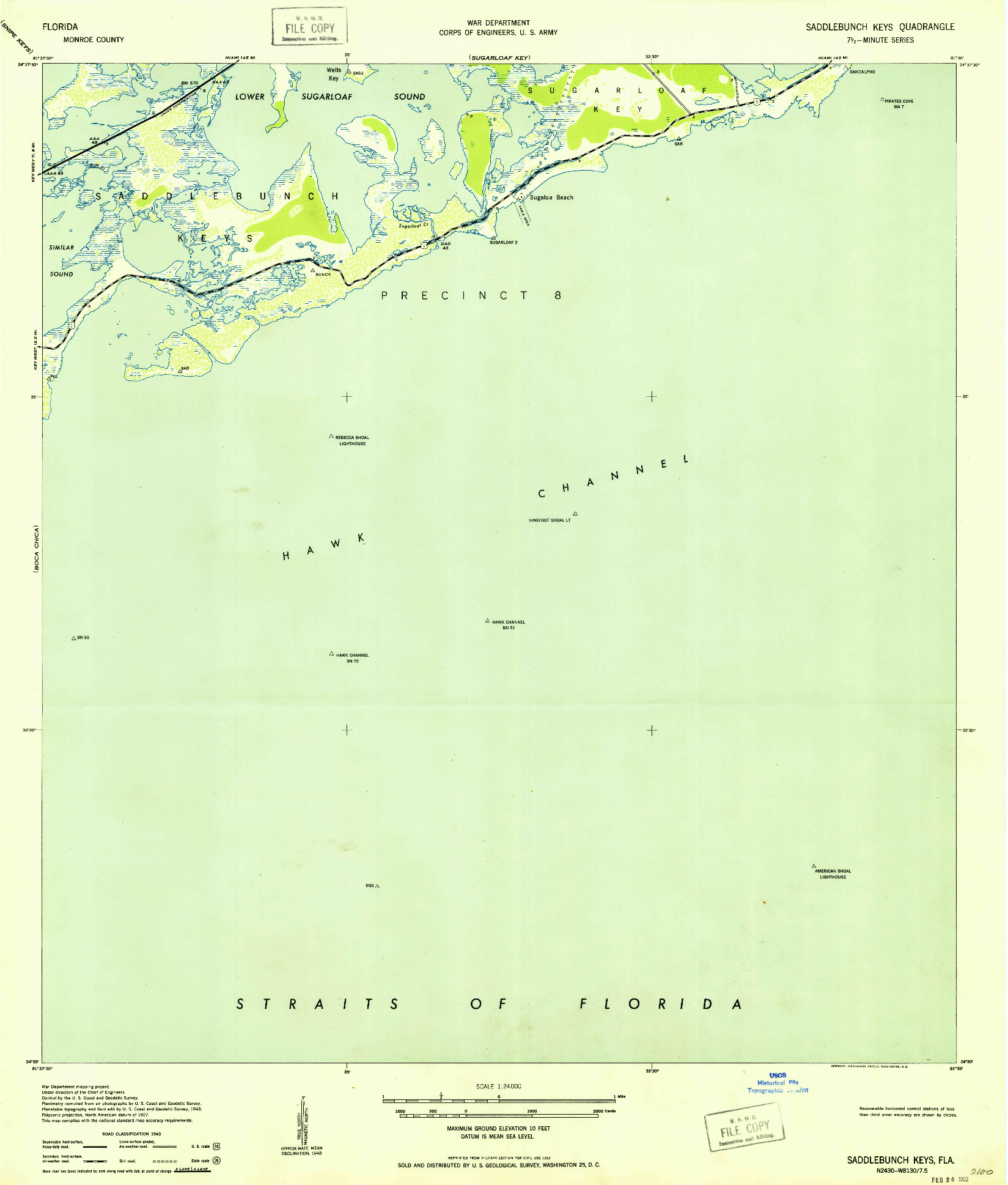 USGS 1:24000-SCALE QUADRANGLE FOR SADDLEBUNCH KEYS, FL 1943
